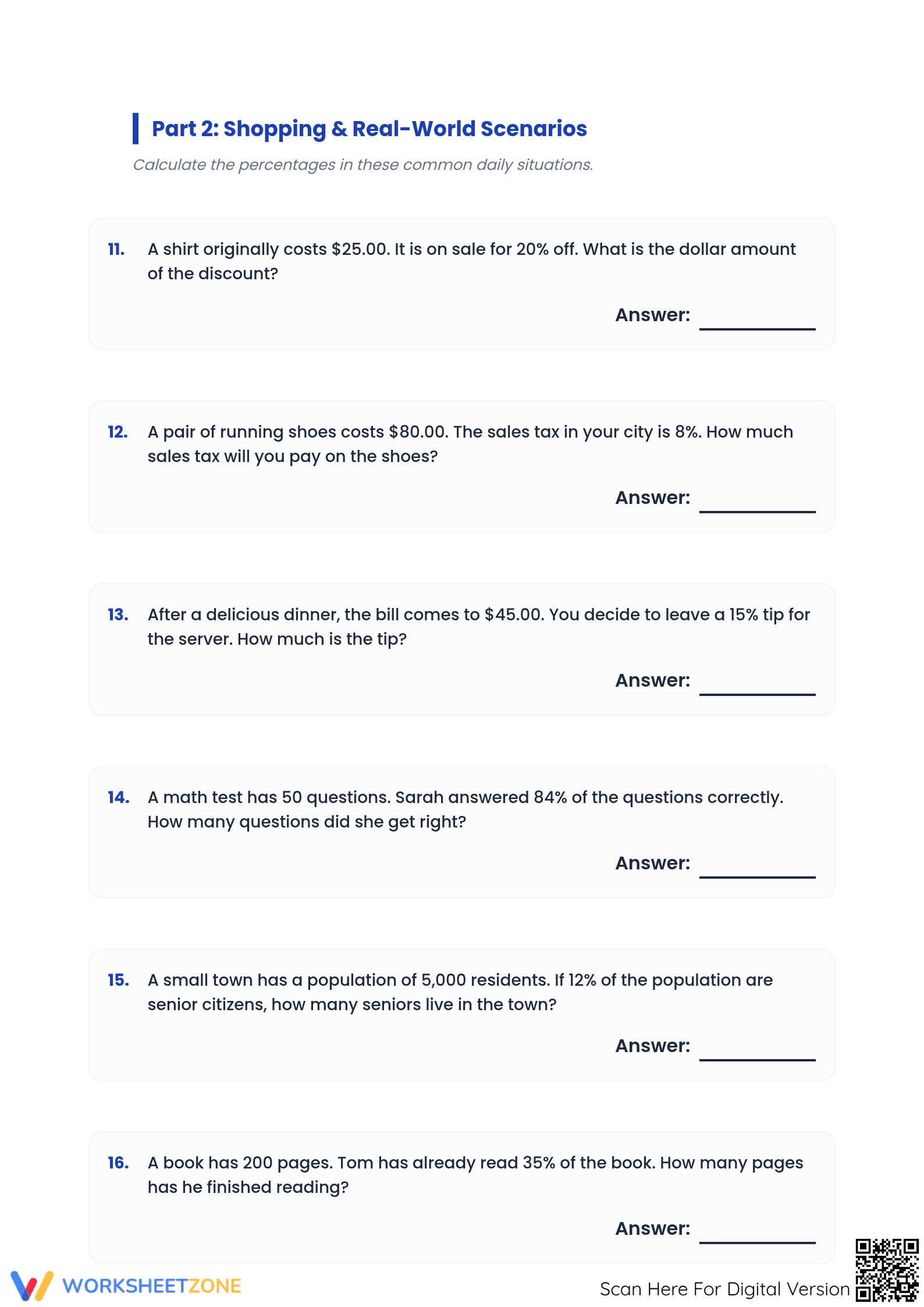 Printable Percent Word Problems Worksheet | Grade 7 Math - Page 3