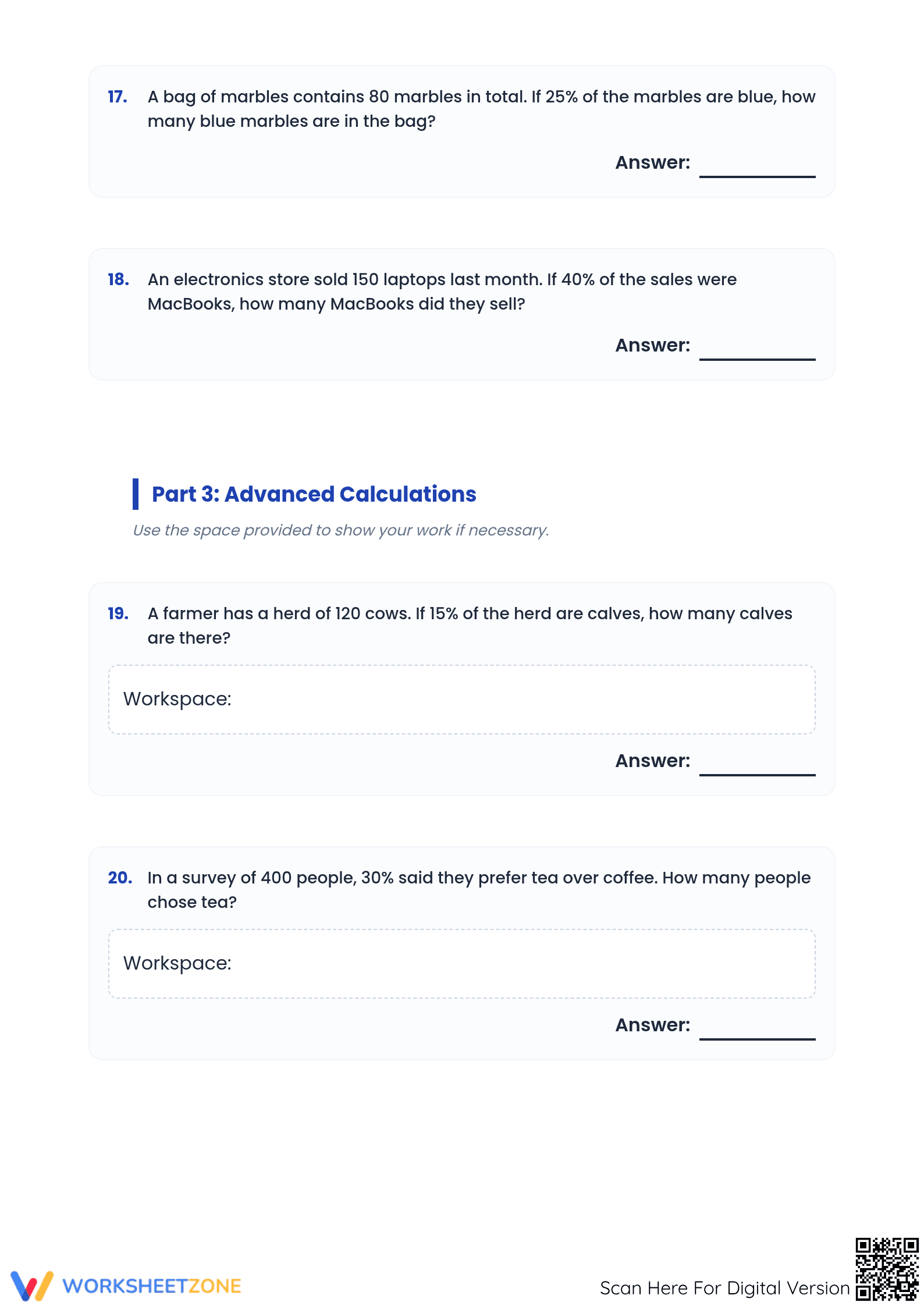 Printable Percent Word Problems Worksheet | Grade 7 Math - Page 4