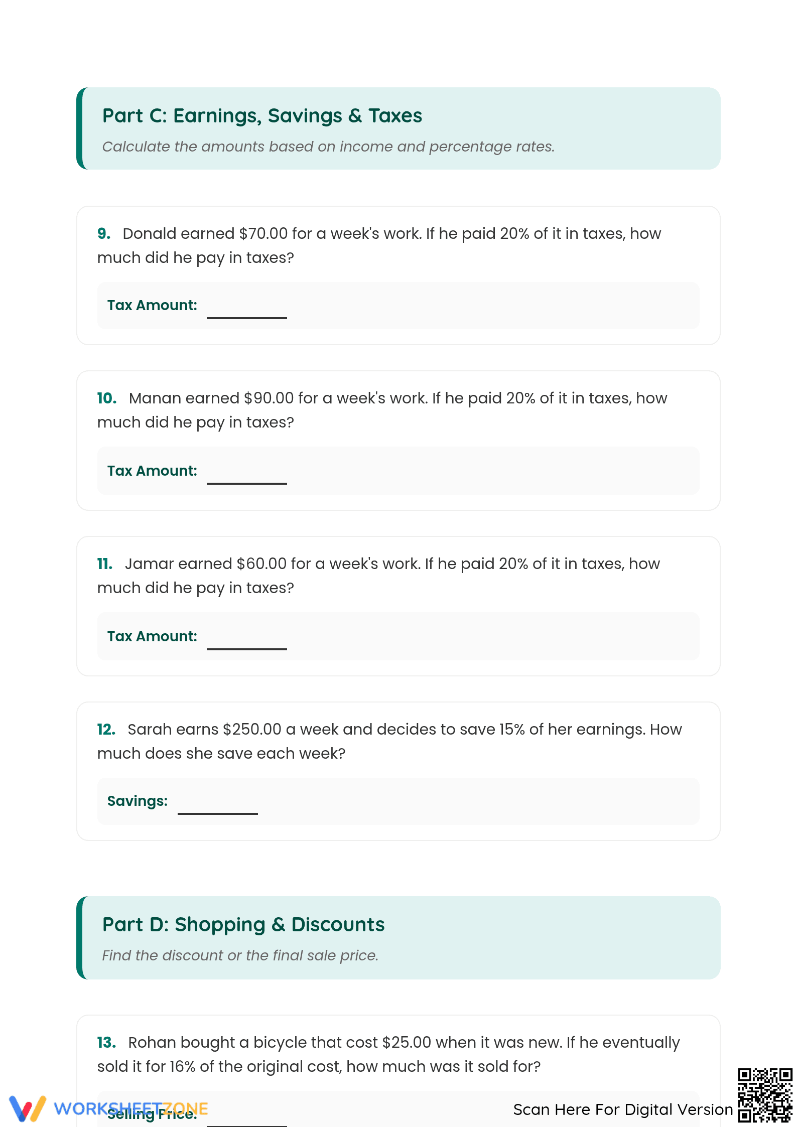 Printable Percent Word Problems Worksheet | Grade 7 Math - Page 3