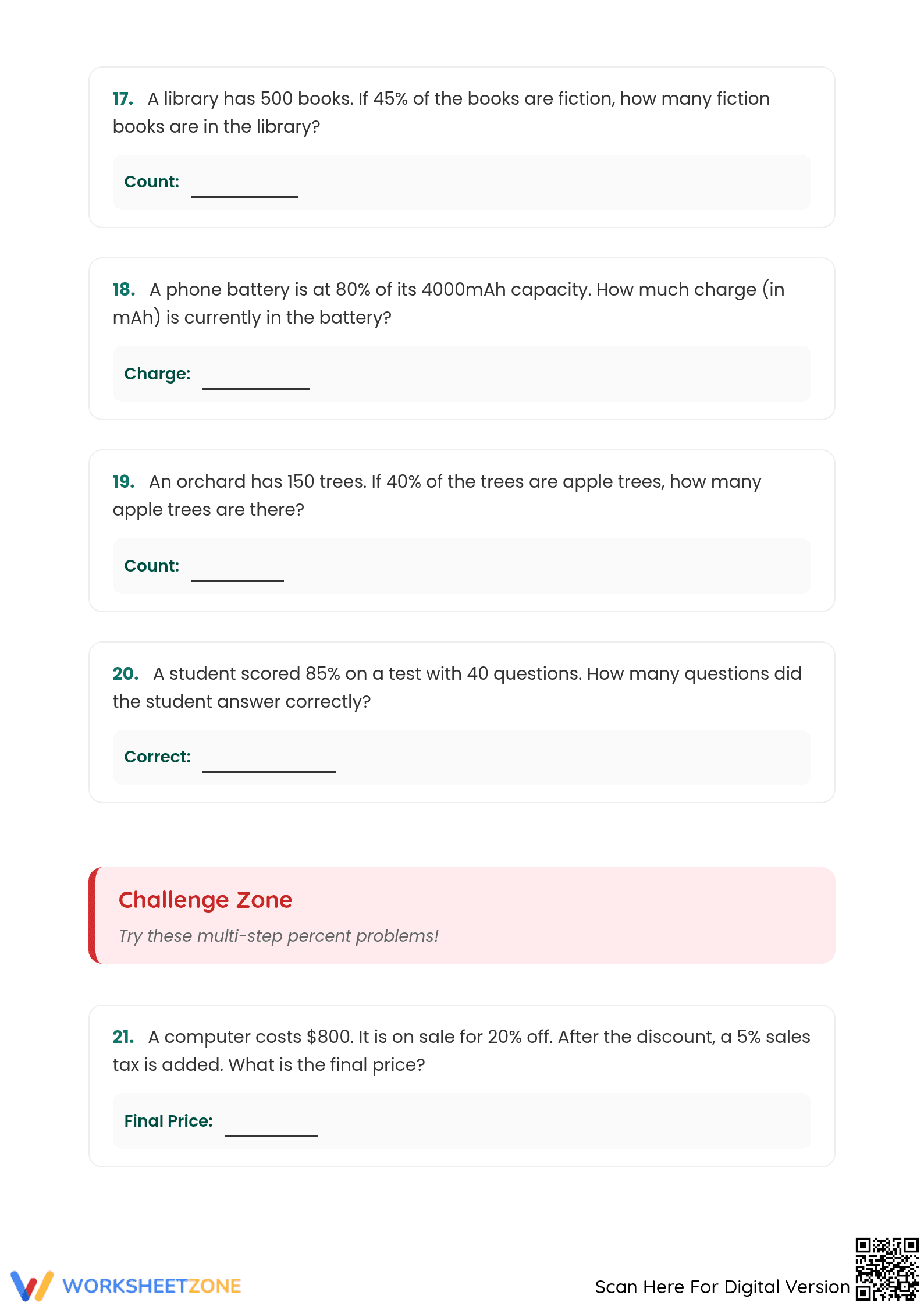 Printable Percent Word Problems Worksheet | Grade 7 Math - Page 5