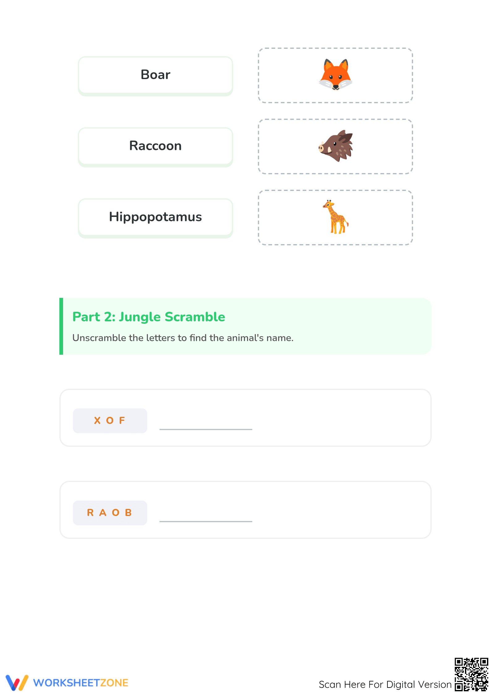 Wild Animal Safari Vocabulary Worksheet | Grade 1 Ready - Page 2