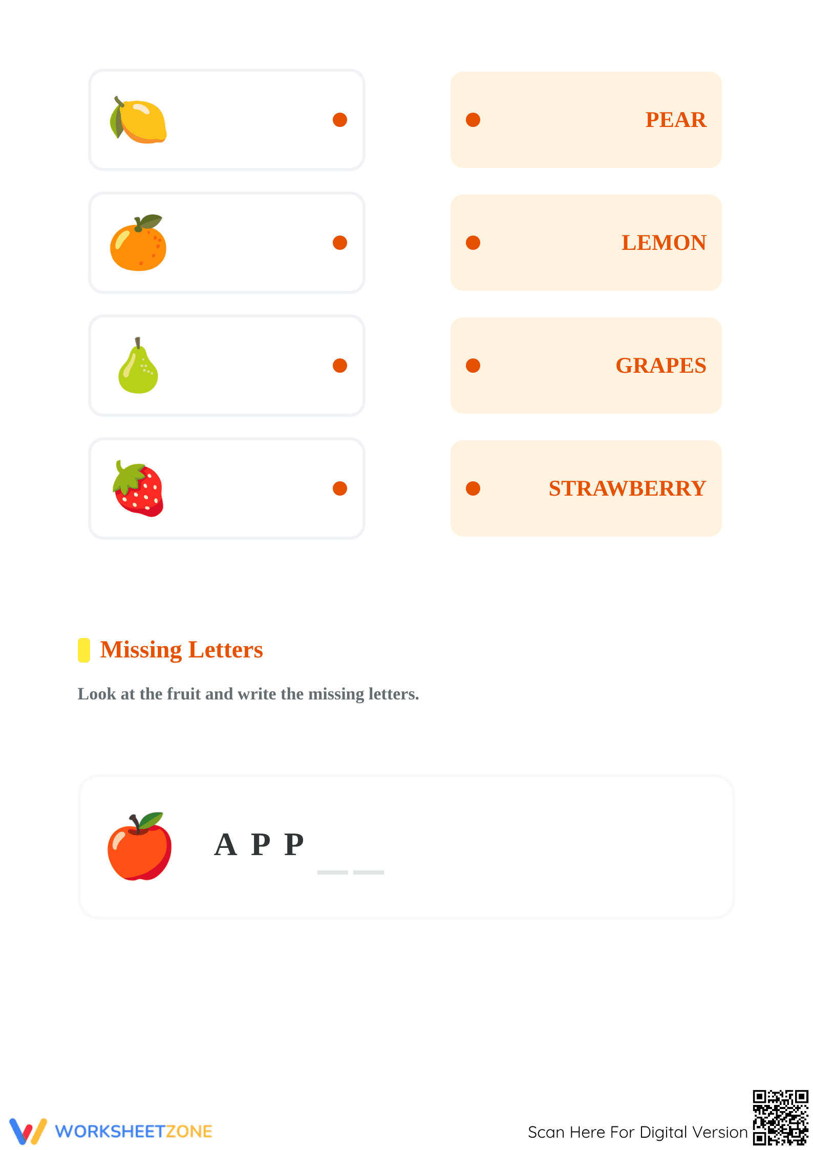 Fruit Vocabulary Matching Worksheet | Grade 1 Printable - Page 2