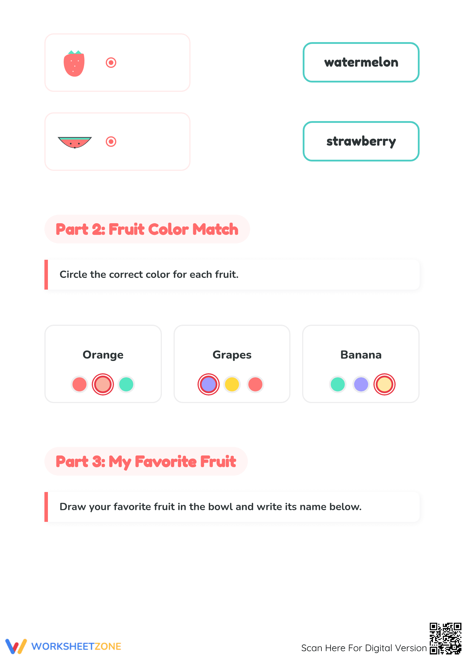 Fruit Picture Word Matching Worksheet | Grade K-1 Printable - Page 2