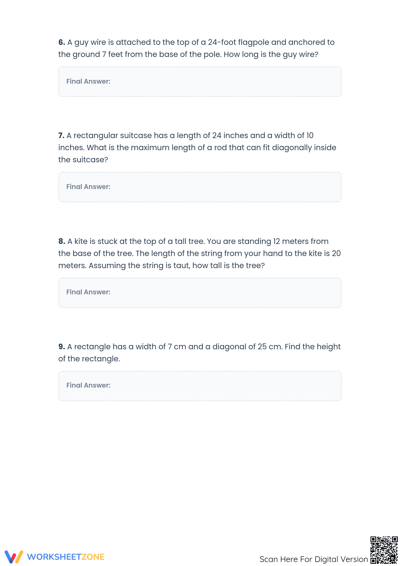 Printable Pythagorean Theorem Word Problems | Grade 8 Math - Page 3