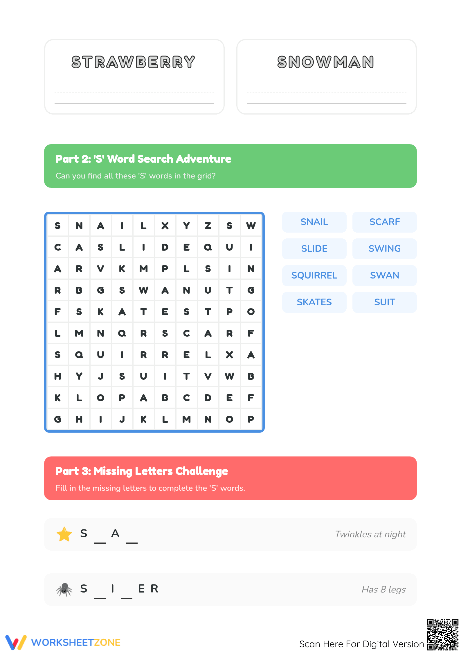 Printable 'S' Words Spelling Worksheet | Grade 1 ELA - Page 2