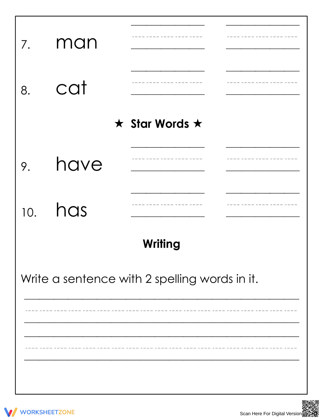 Grade 1 Spelling Words — Printable No-Prep Worksheet - Page 2