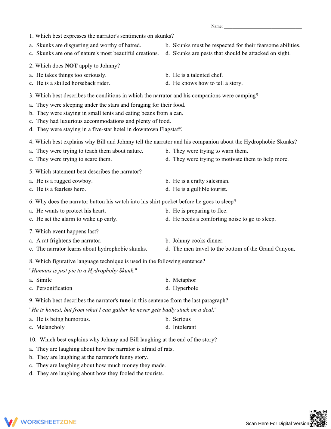 The Hydrophobic Skunk Reading Worksheet | Ready Grade 8 - Page 3