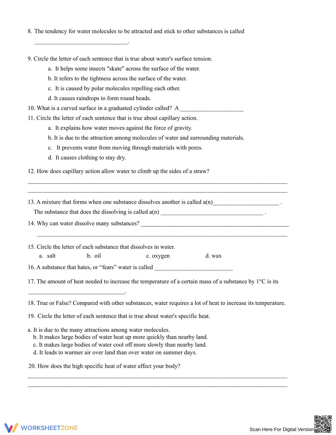 Grade 9 Properties of Water — Printable No-Prep Worksheet - Page 3