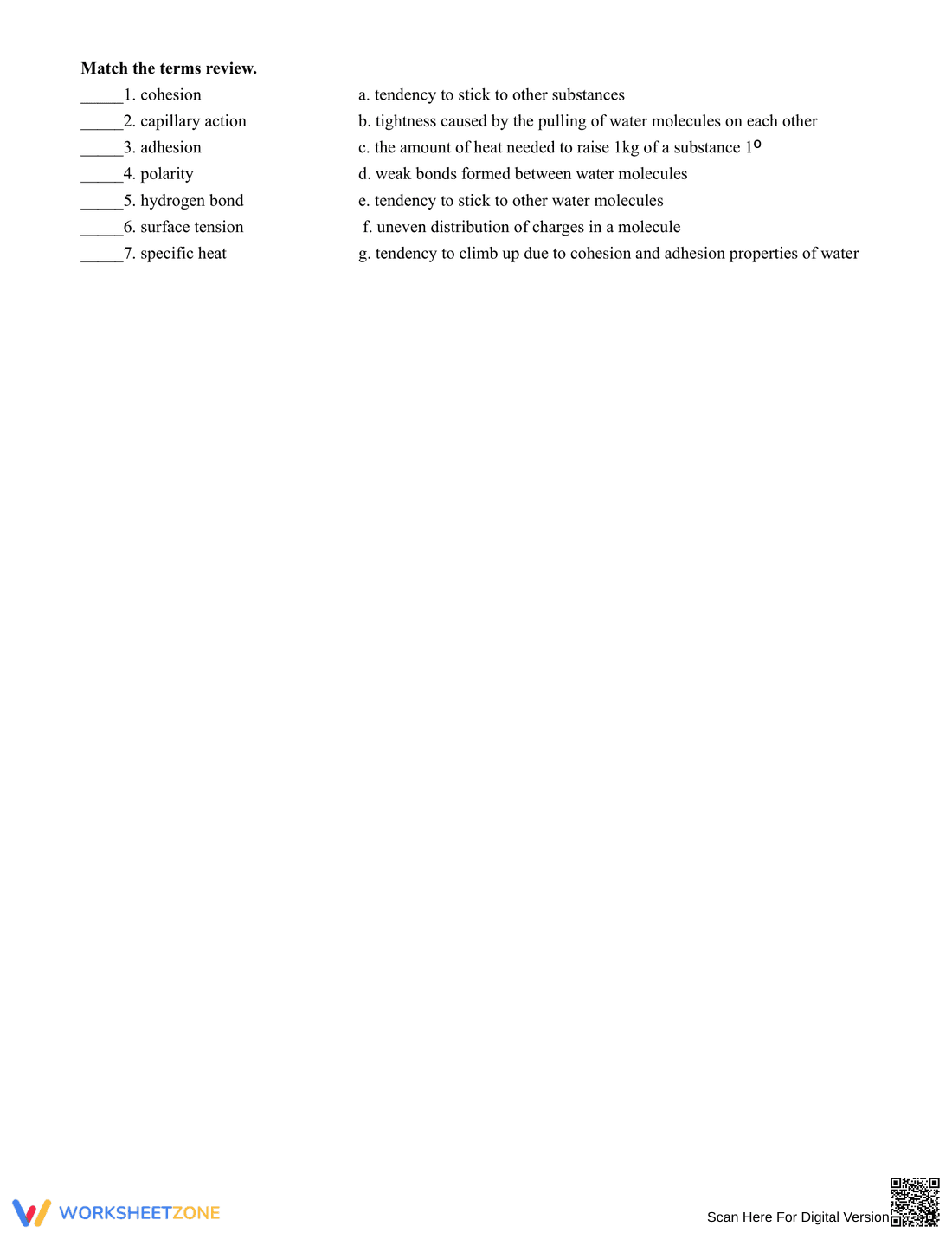 Grade 9 Properties of Water — Printable No-Prep Worksheet - Page 4