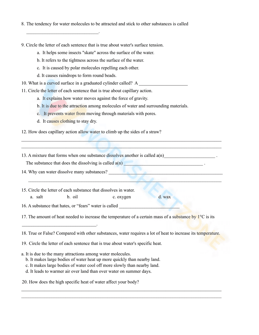 Grade 9 Properties of Water — Printable No-Prep Worksheet - Page 3