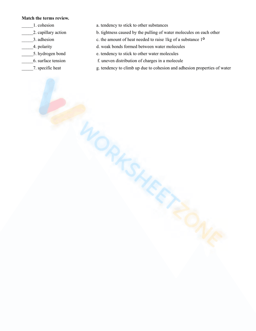 Grade 9 Properties of Water — Printable No-Prep Worksheet - Page 4