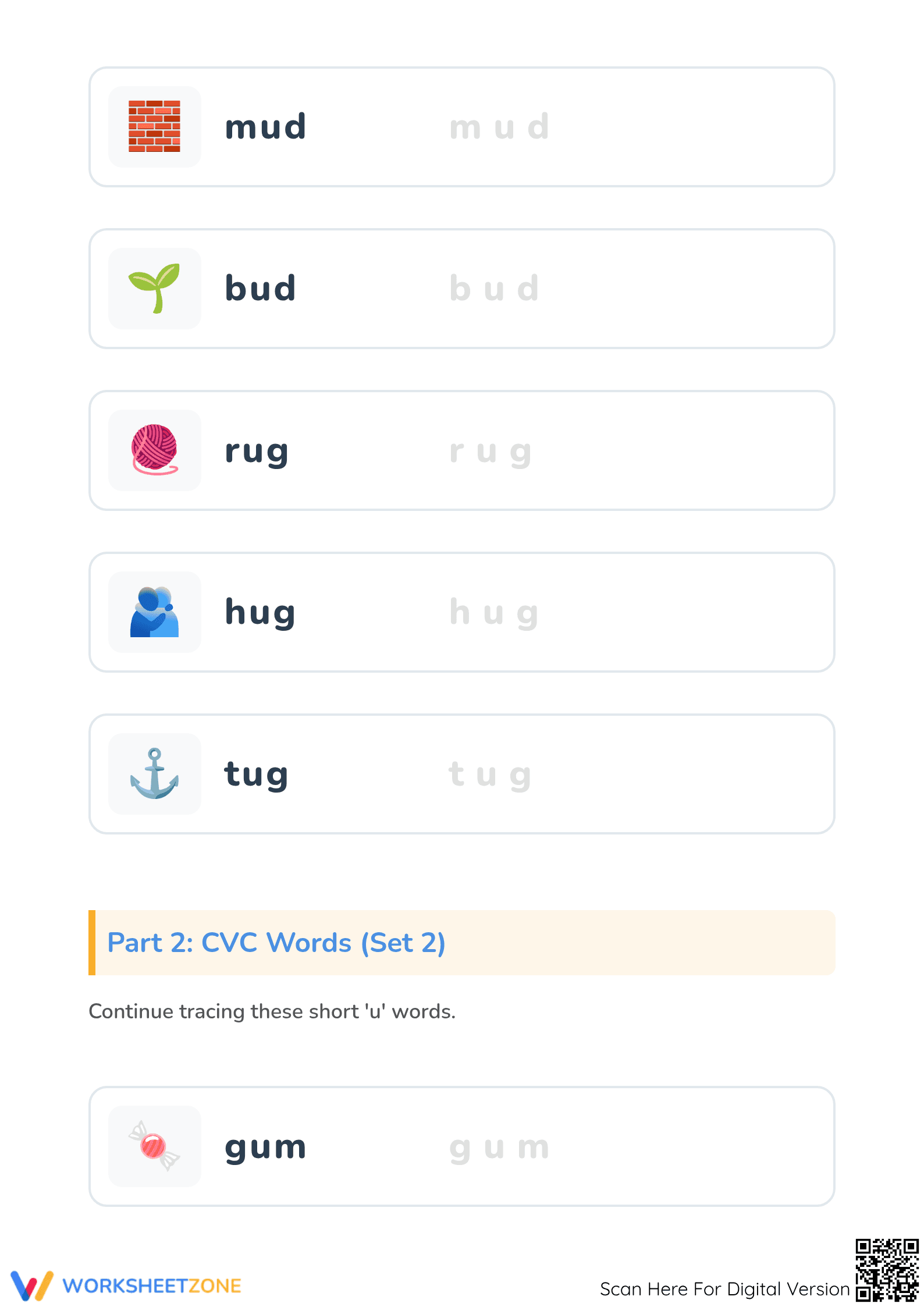 Essential Short U Tracing Worksheet | Grade K-2 Phonics - Page 2