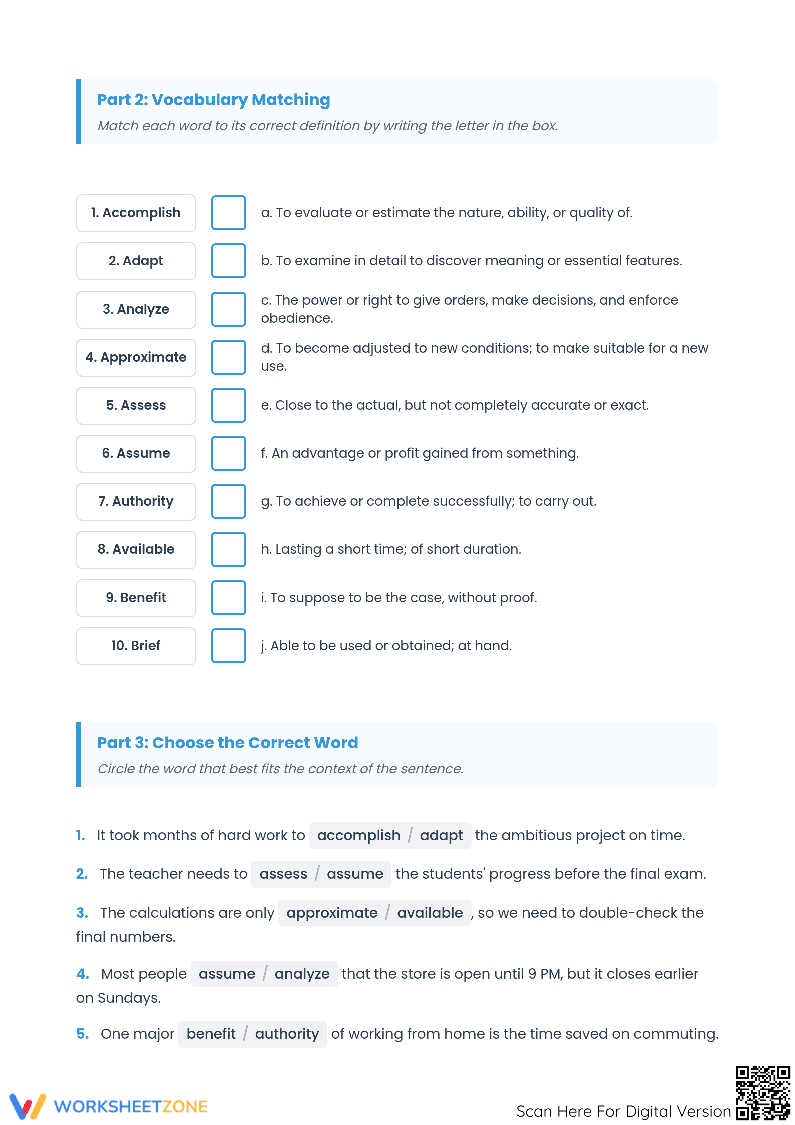 Essential Academic Vocabulary Worksheet | Grade 6 ELA - Page 2