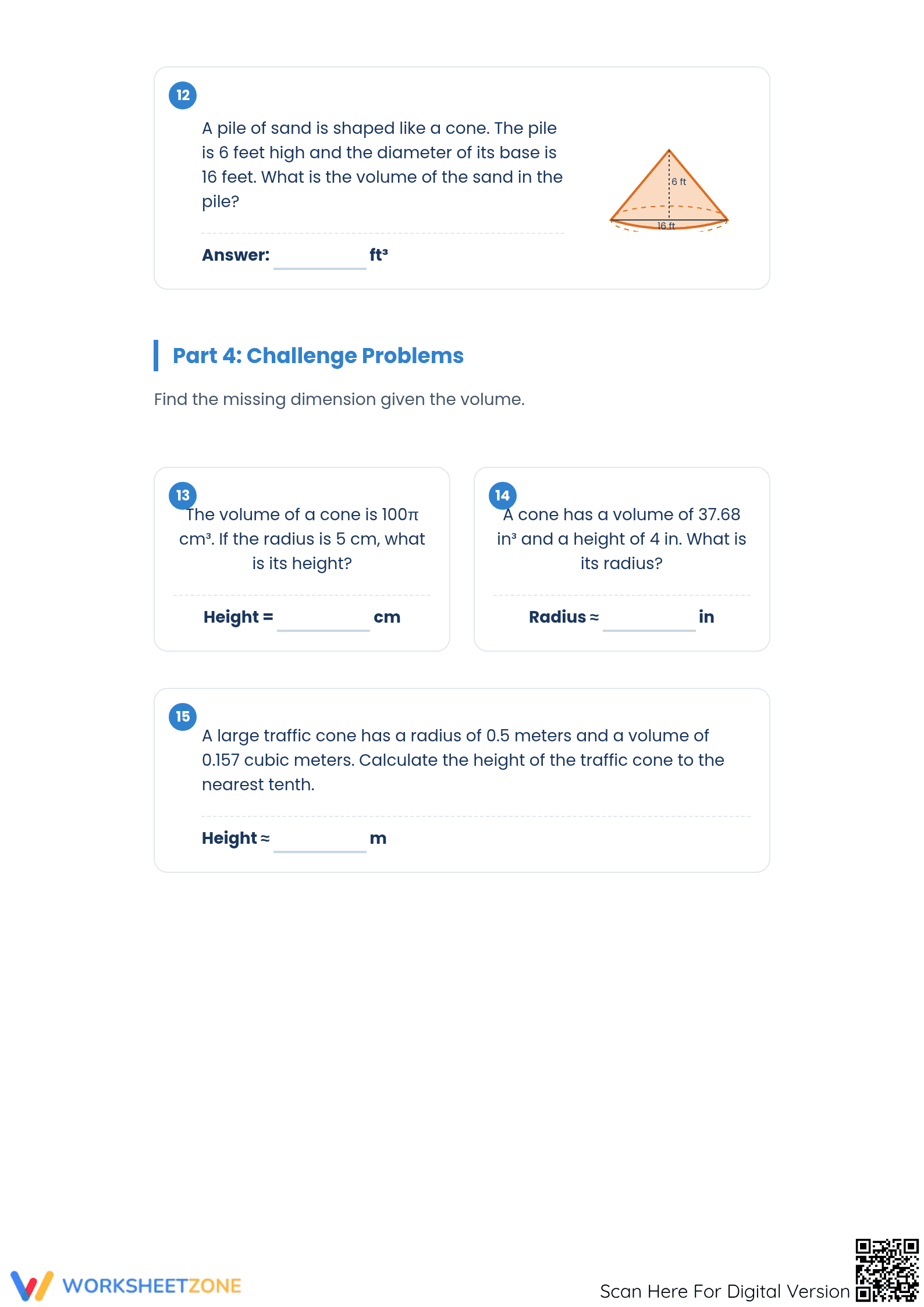 Printable Volume of a Cone Worksheet | Grade 8 Math - Page 3