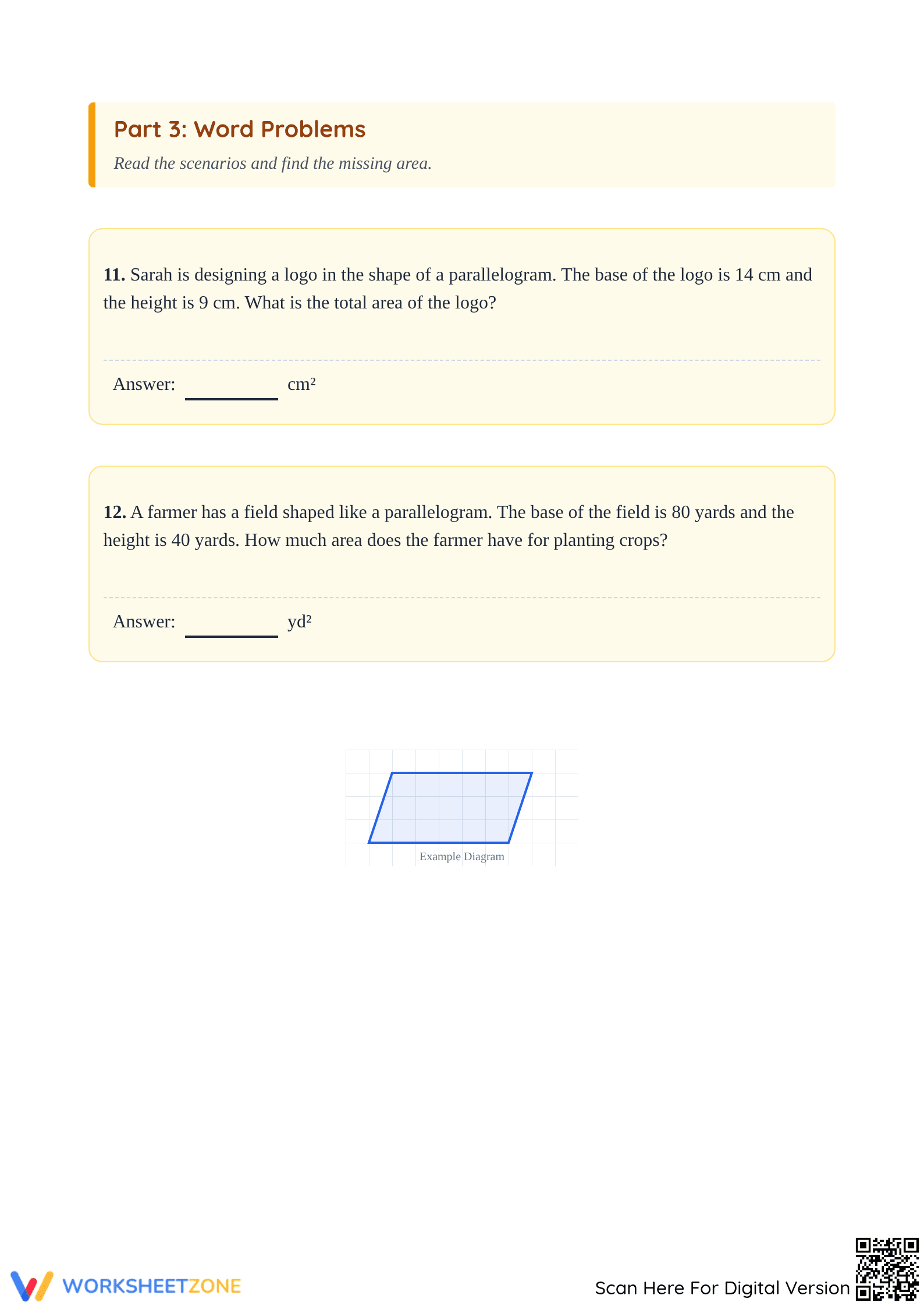 Grade 4 Area of a Parallelogram — Printable Worksheet - Page 4