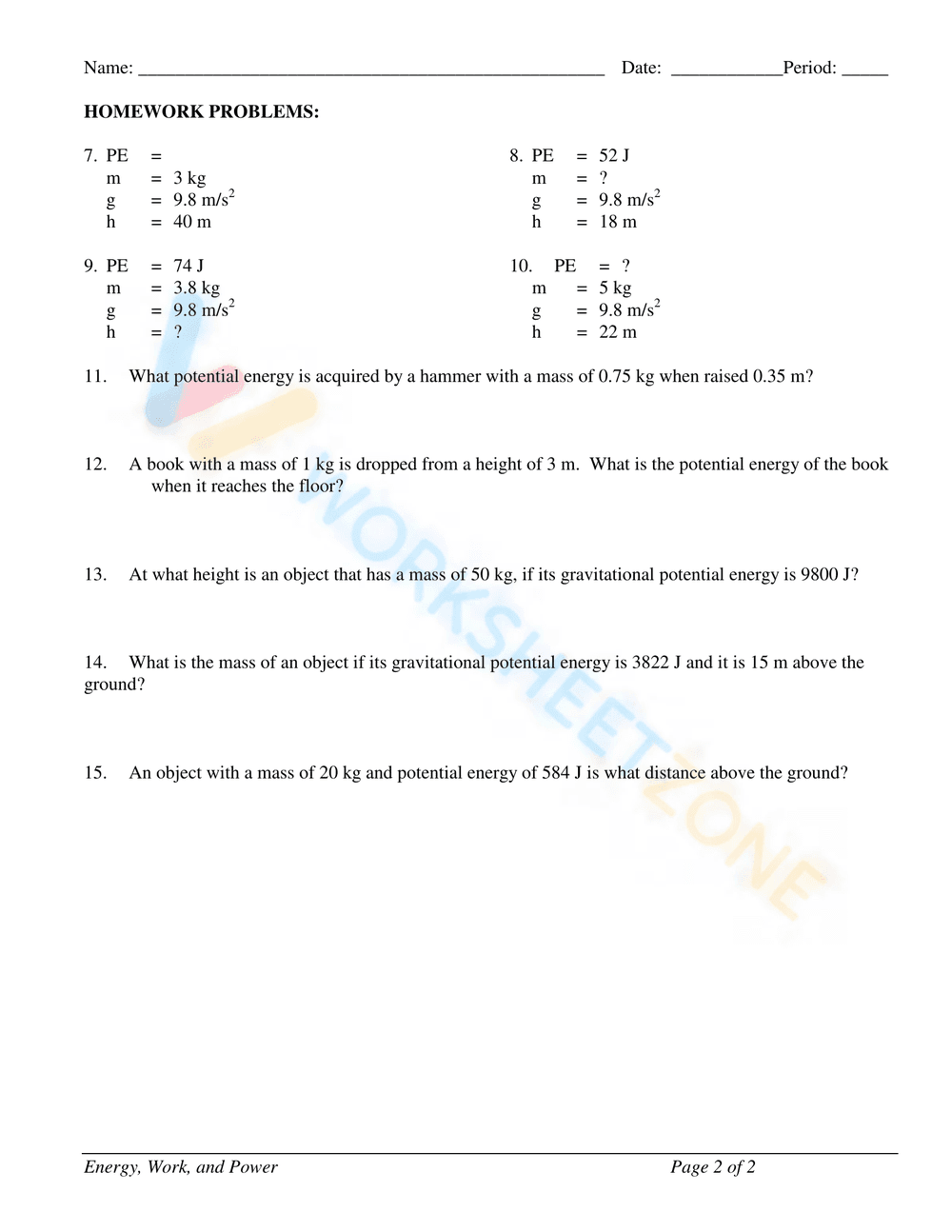Kinetic and Potential Energy Worksheet | Grade 9 Printable - Page 4