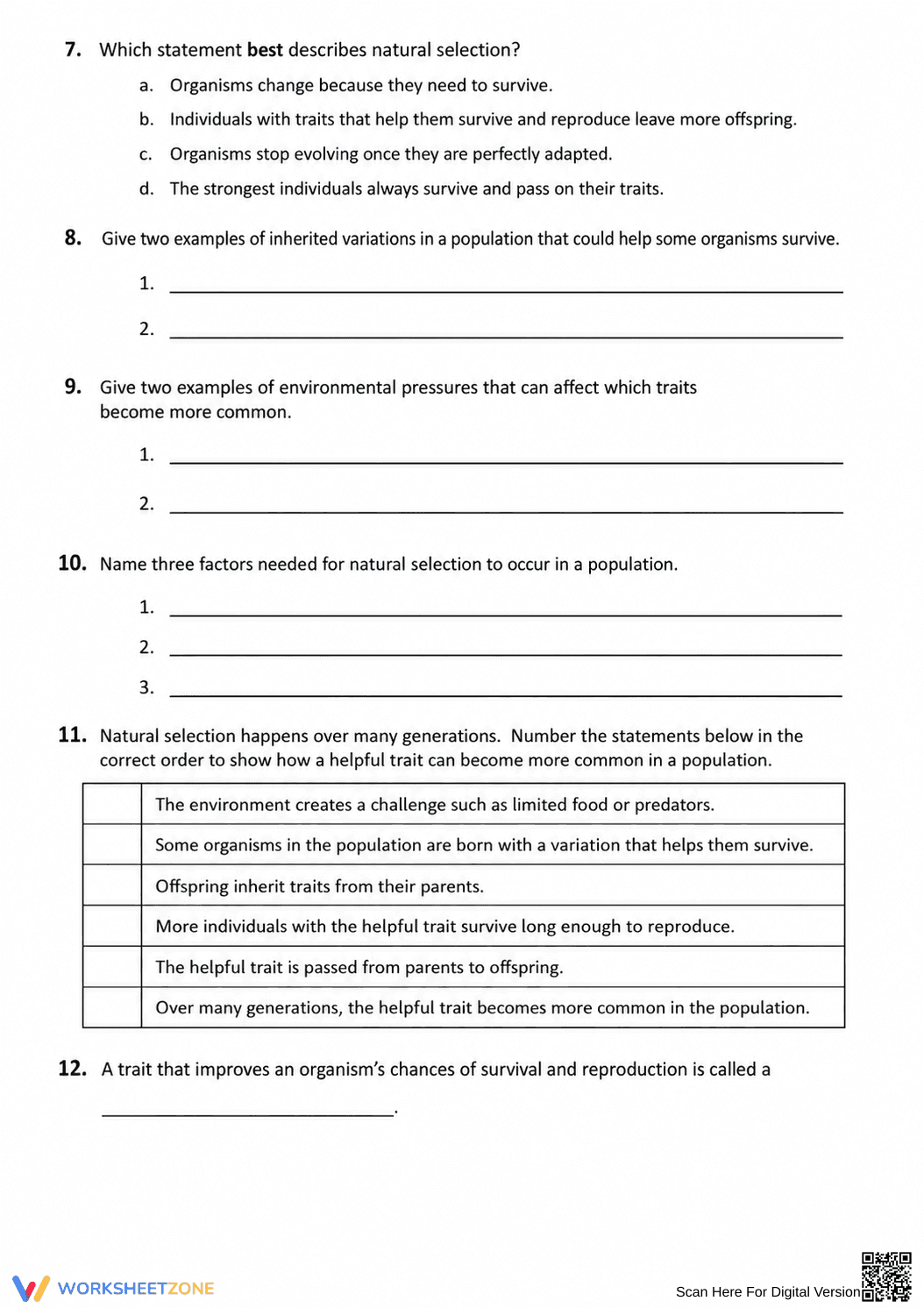 Printable Natural Selection Worksheet | Grade 7-9 Science - Page 2