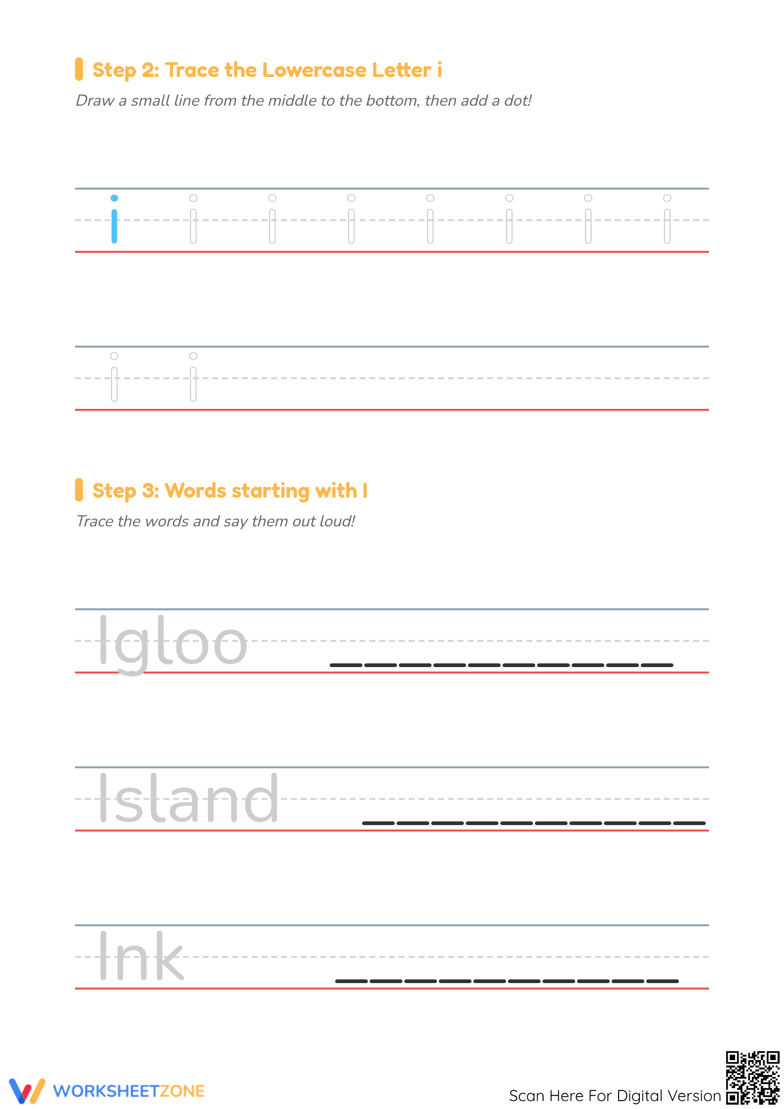 Writing the Letter I Worksheet | Essential Grade K-1 Phonics - Page 2