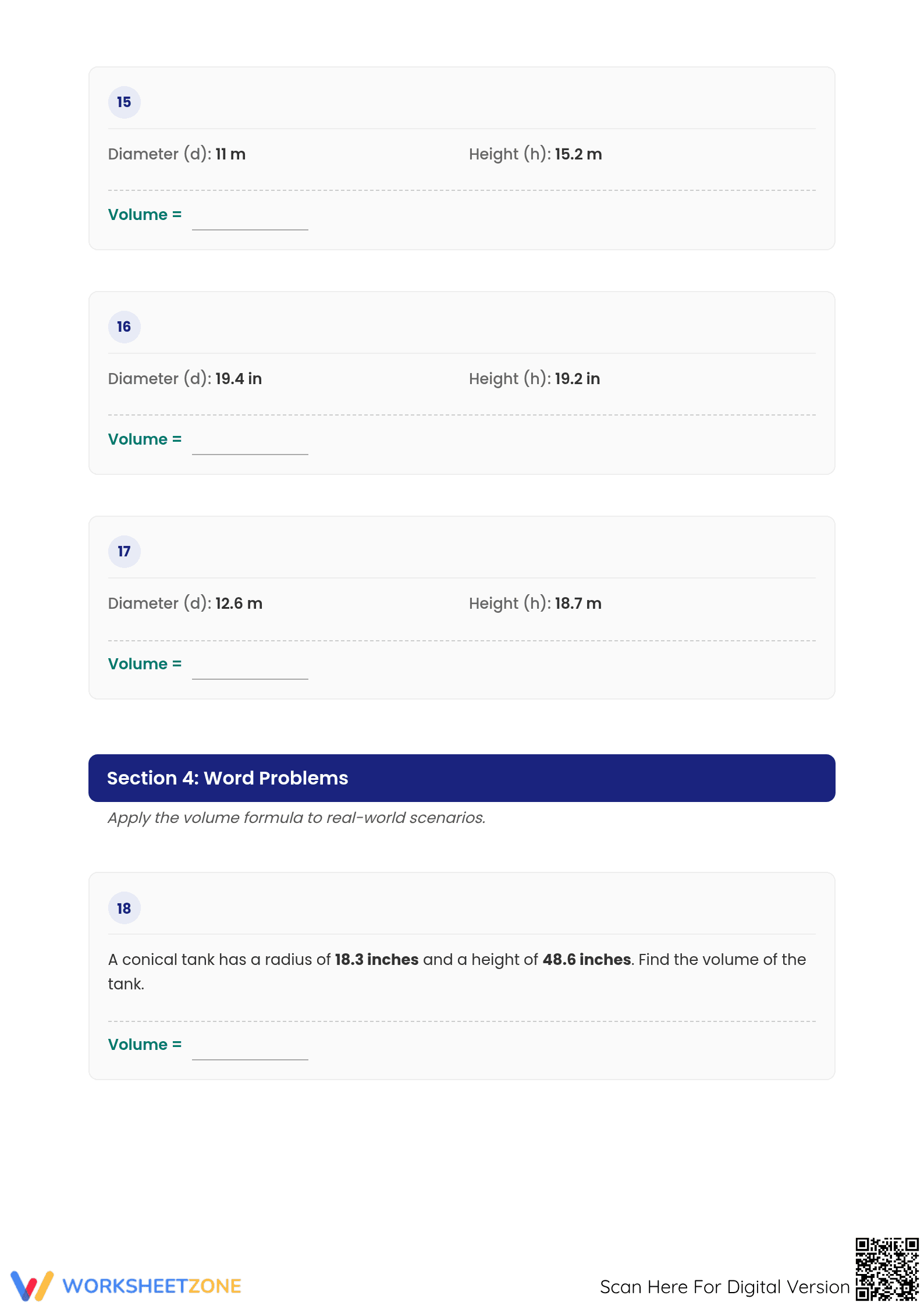 Printable Volume of Cones Worksheet | Grade 8 Math - Page 5