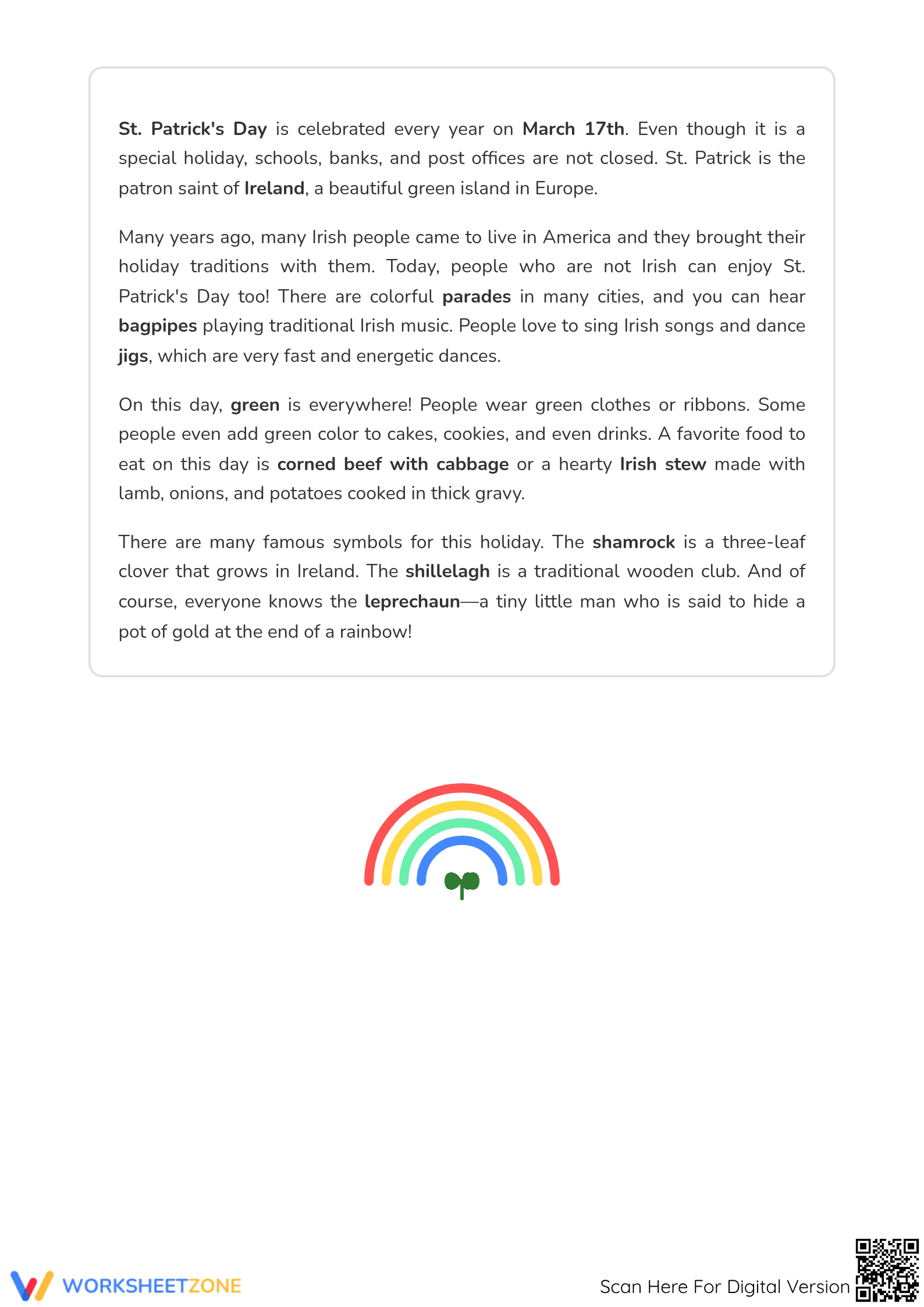 Grade 3 St. Patrick's Day Reading — Printable Worksheet - Page 2