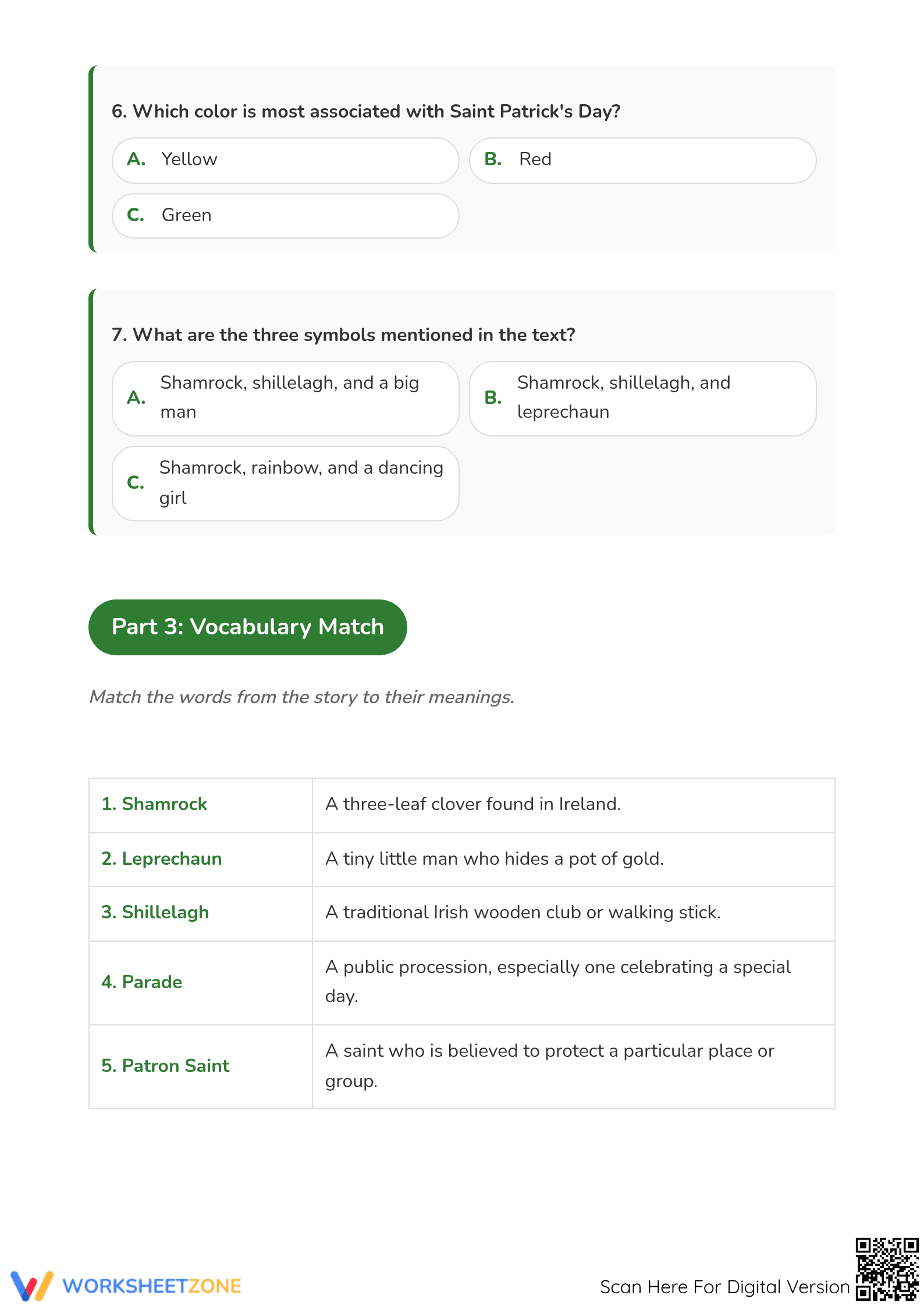 Grade 3 St. Patrick's Day Reading — Printable Worksheet - Page 4