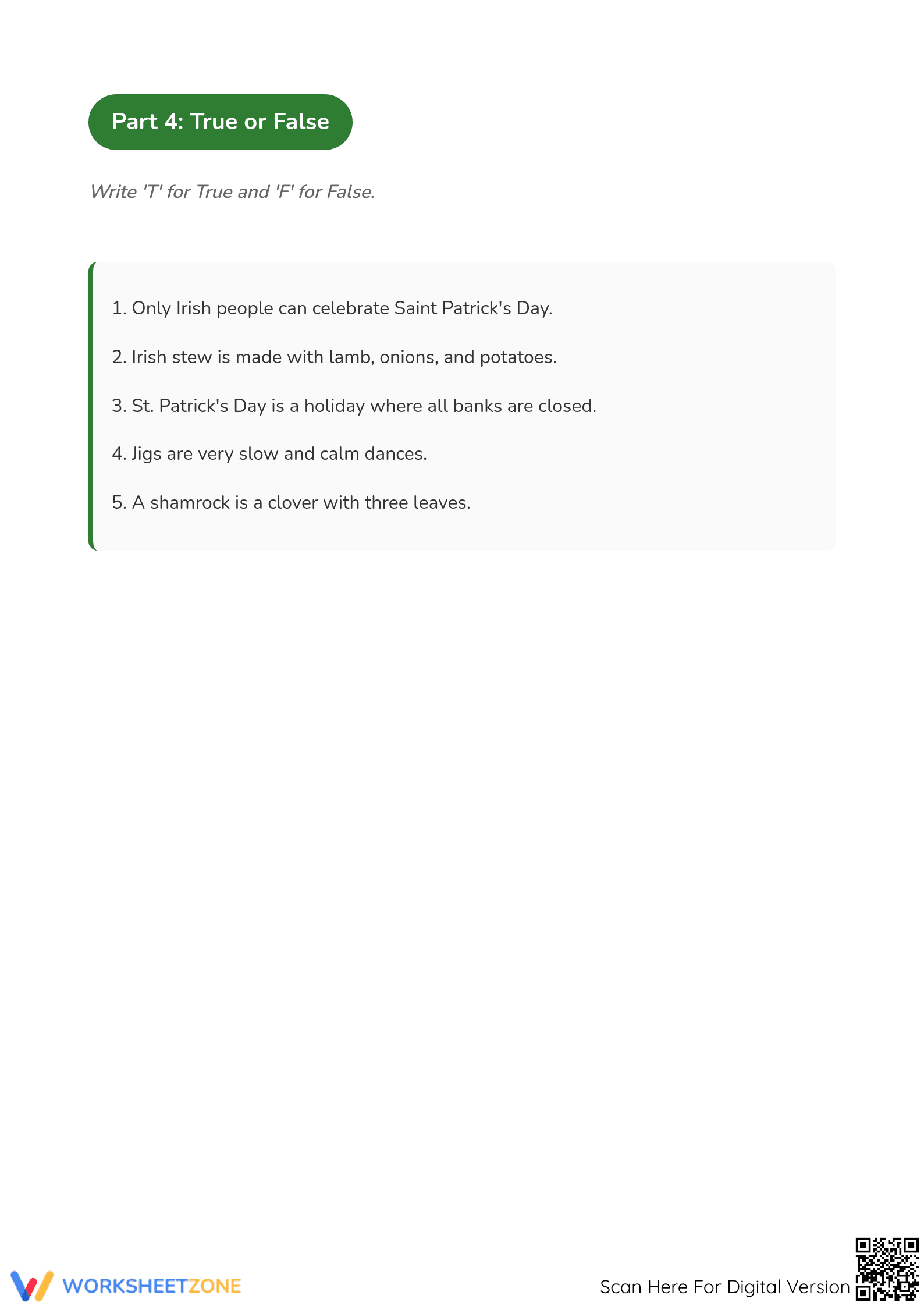 Grade 3 St. Patrick's Day Reading — Printable Worksheet - Page 5