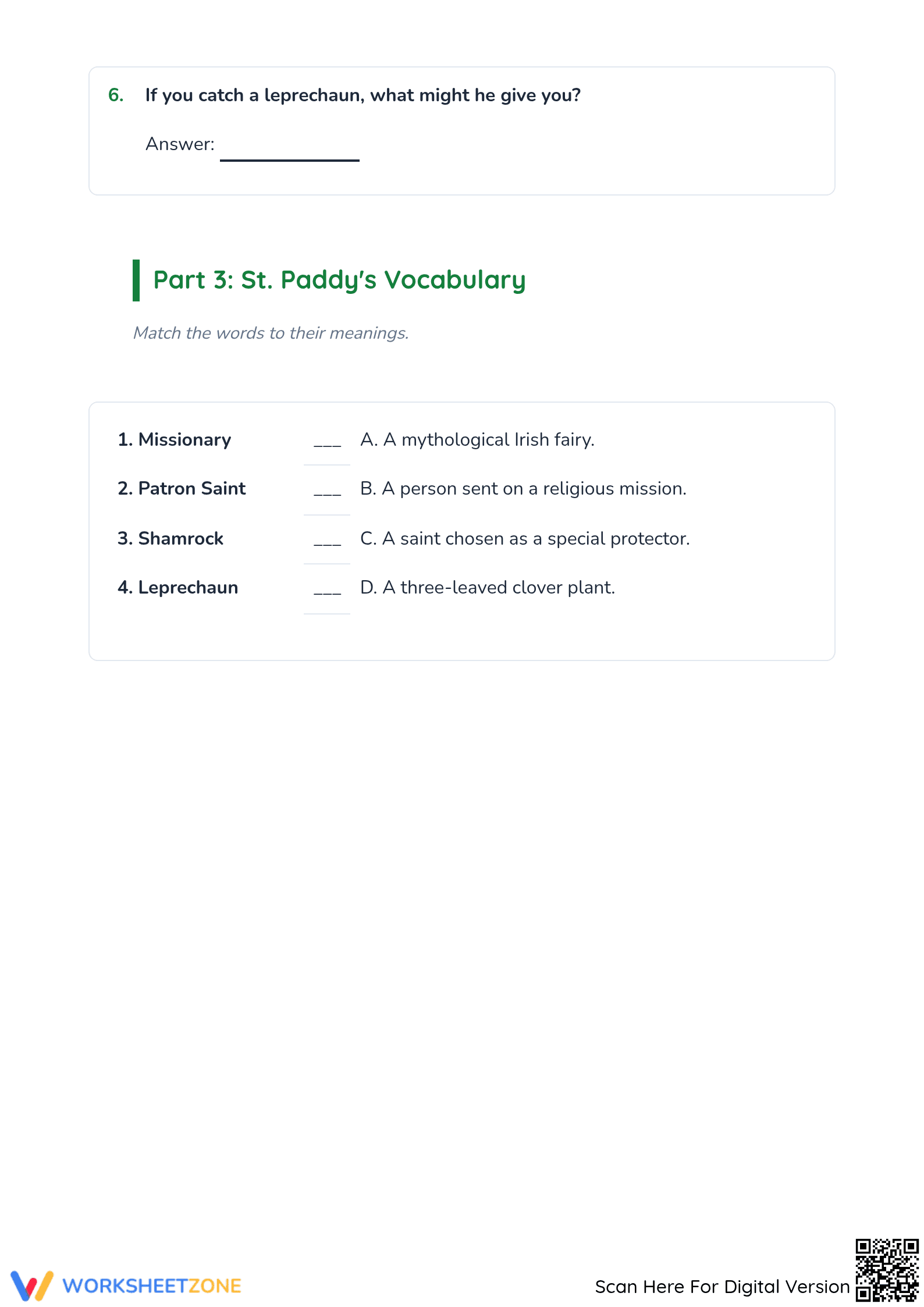 Printable St. Patrick's Day Reading Worksheet | Grade 3 - Page 3