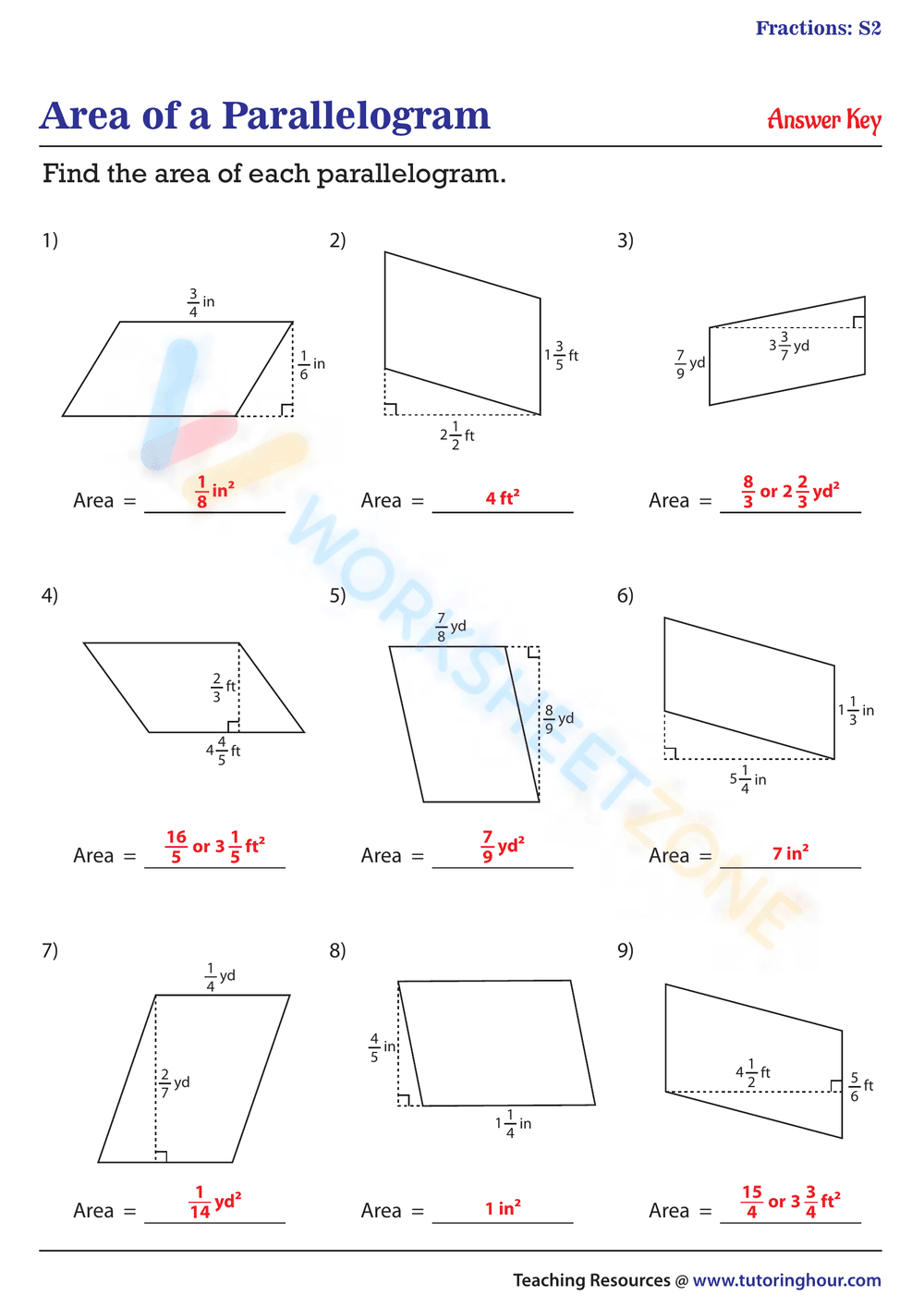 Find the Area of Parallelograms with Fractions - Page 2