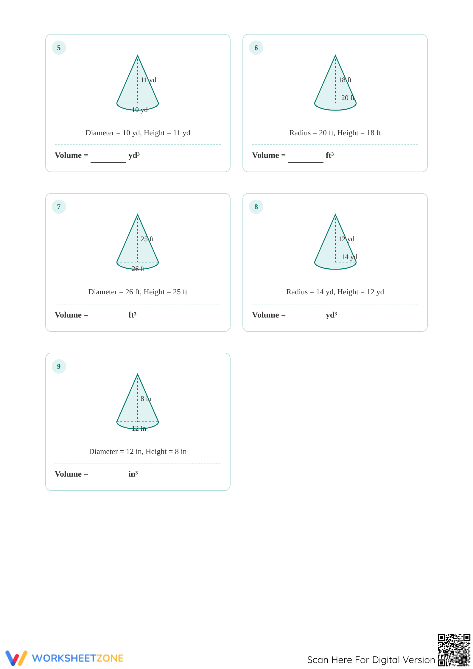 Printable Volume of Cones Worksheet | Grade 8 Math - Page 2