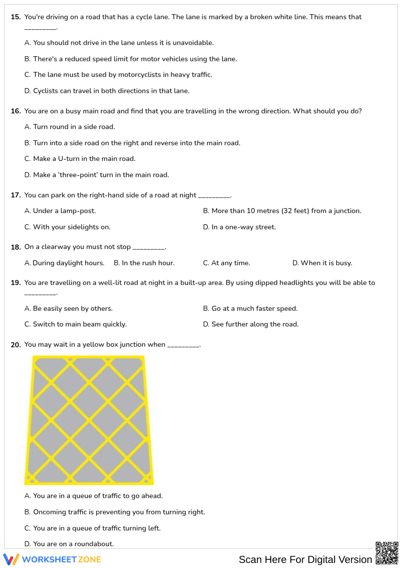 Free printable Driving Theory Rules of the road worksheet part 1 - Page 3