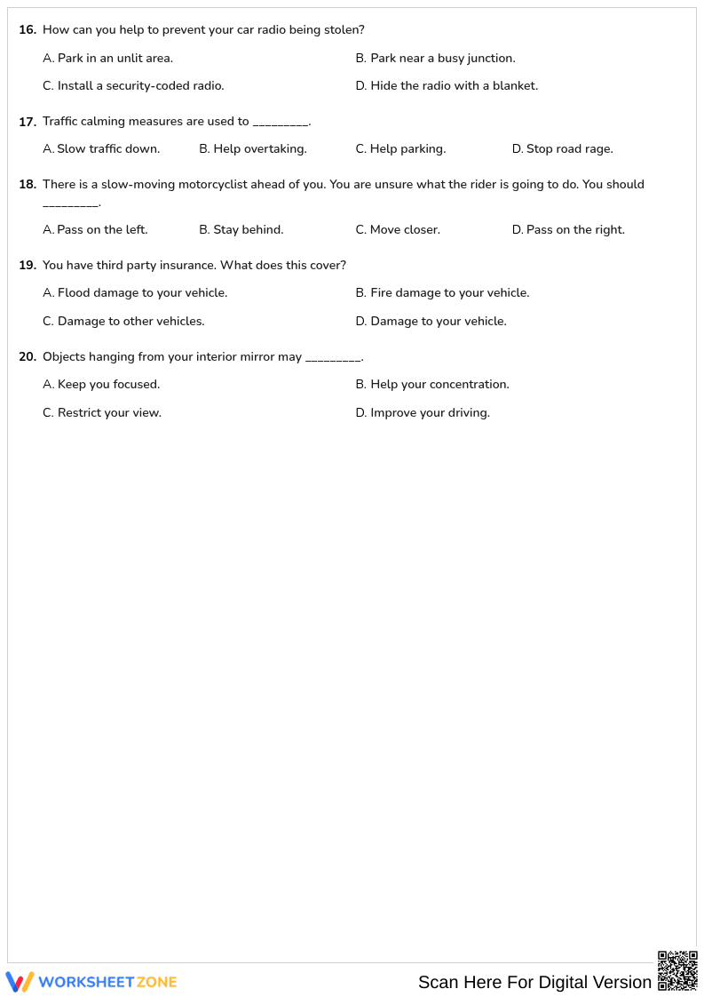 Free printable Driving Theory practice test 7 part 1 - Page 3
