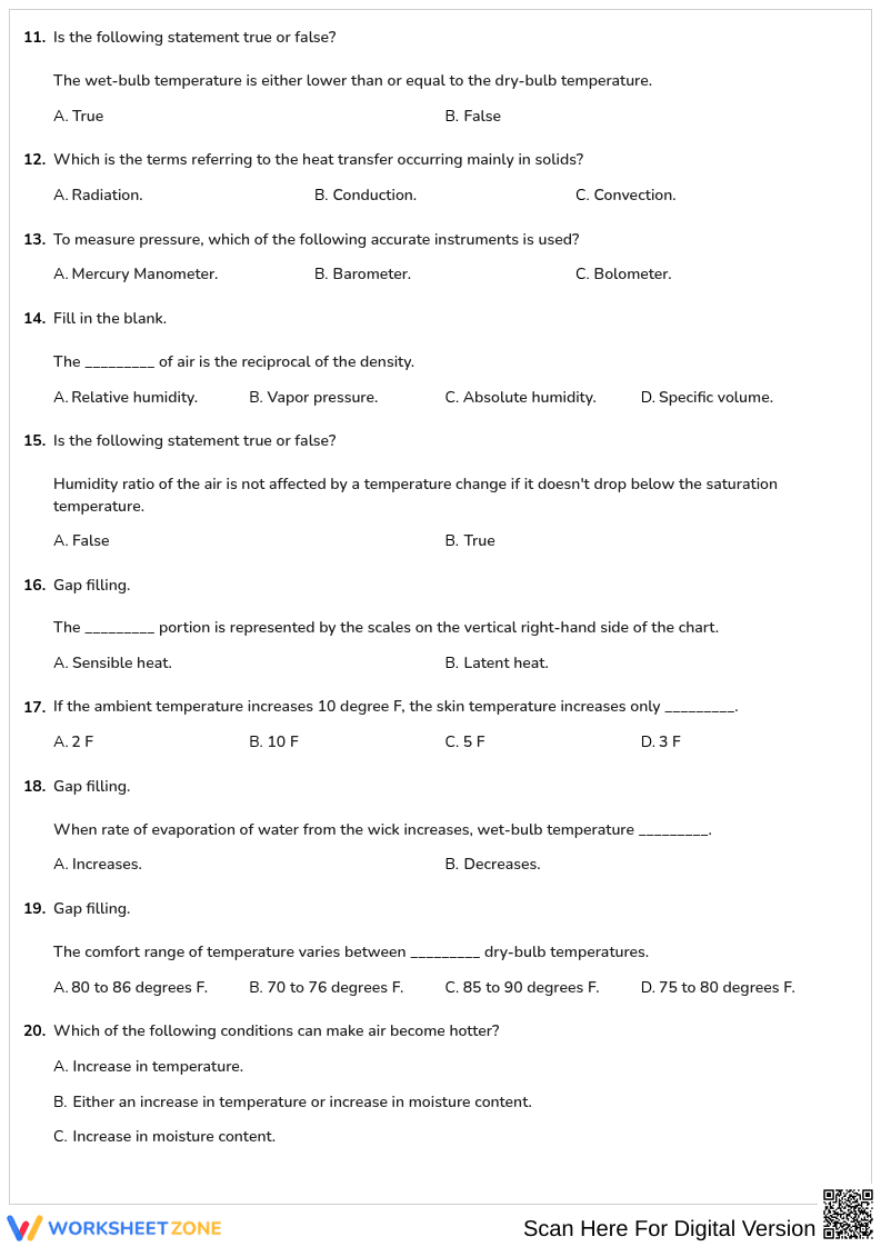 Free printable HVAC Basic Psychrometrics worksheet part 1 - Page 2