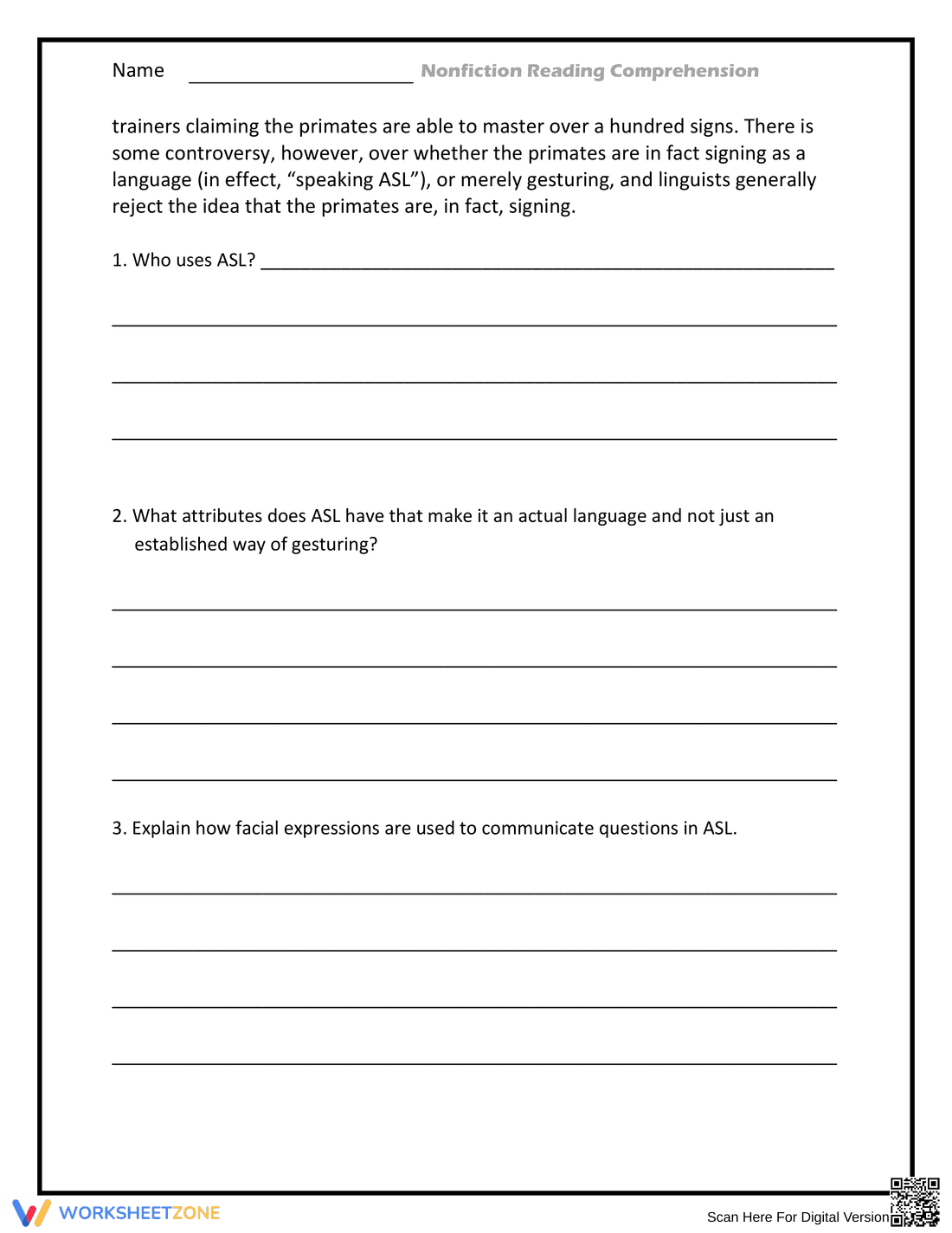 CCSS.RI.7.10 Worksheet: ASL Reading — Grade 7 Aligned - Page 2