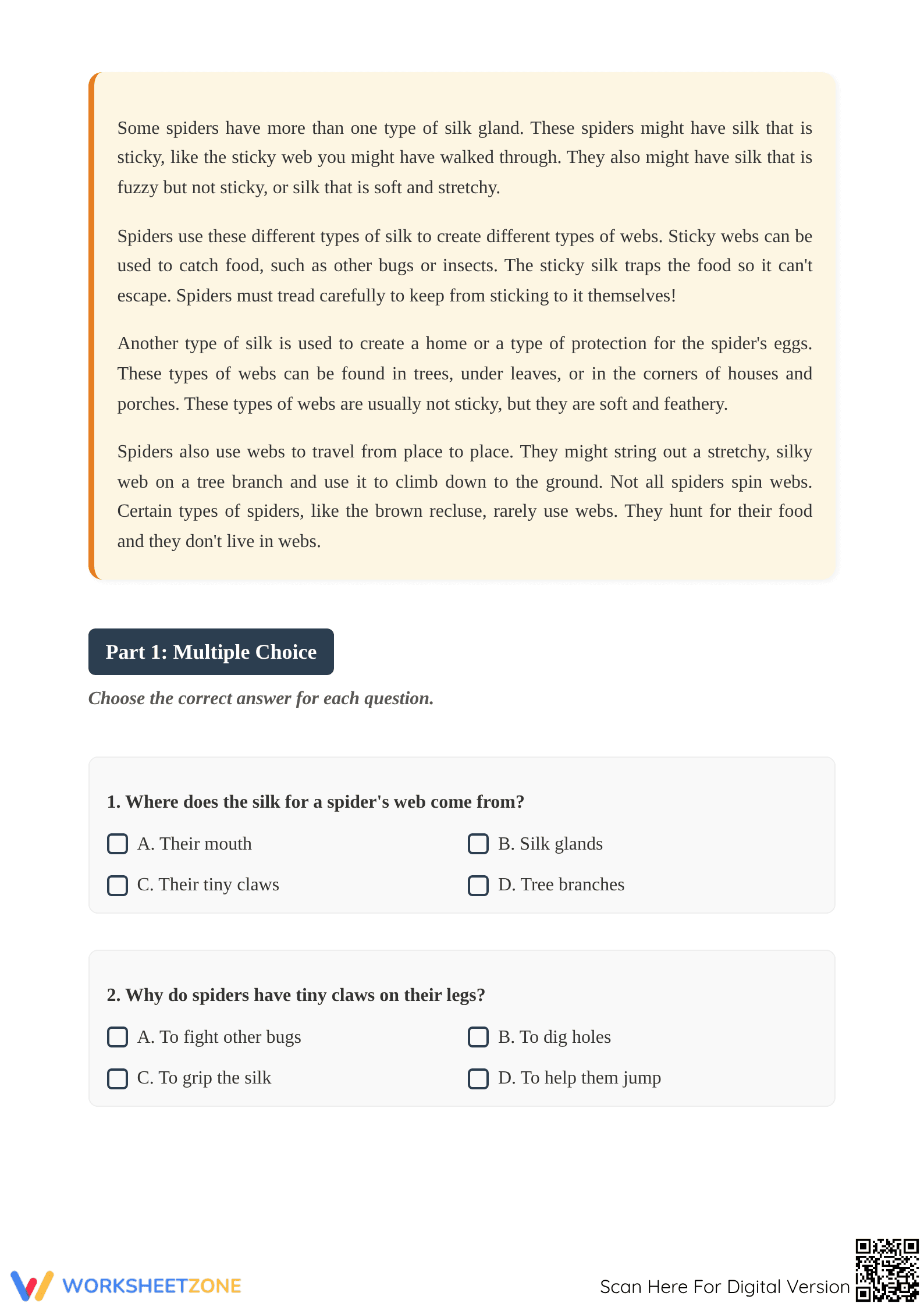 Grade 4 Reading Comprehension: The Spider's Web (Essential) - Page 2