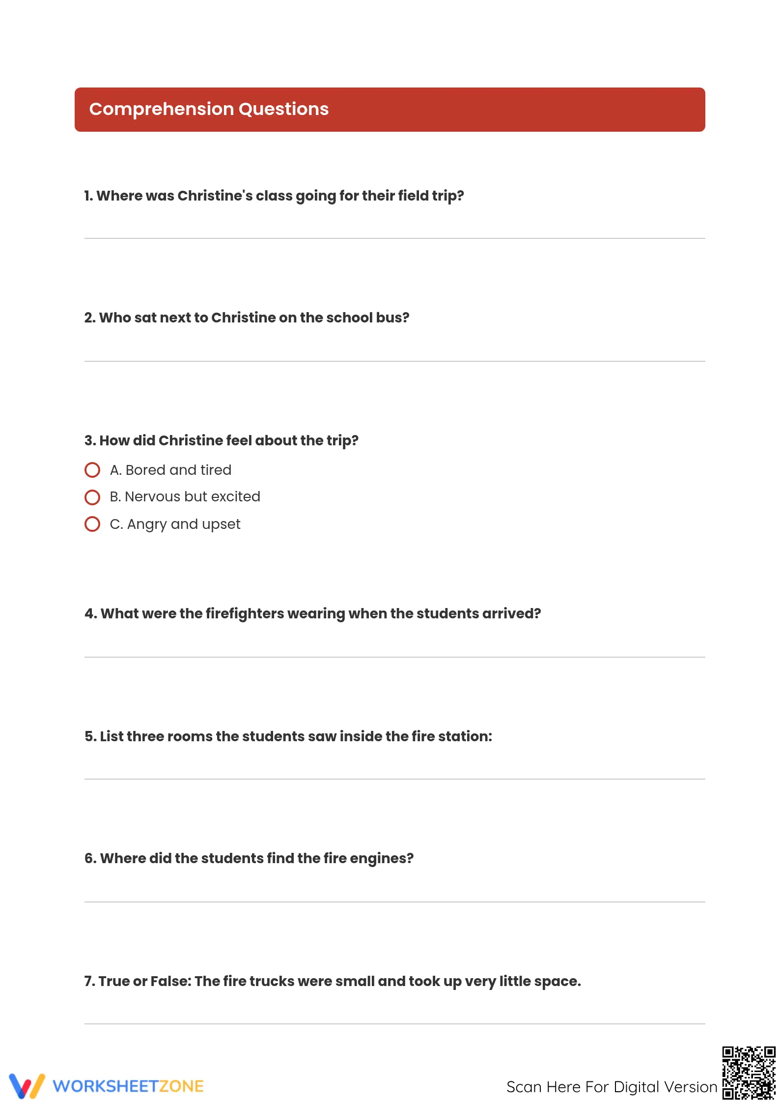 Grade 4 Fire Station Reading — Printable Worksheet - Page 2