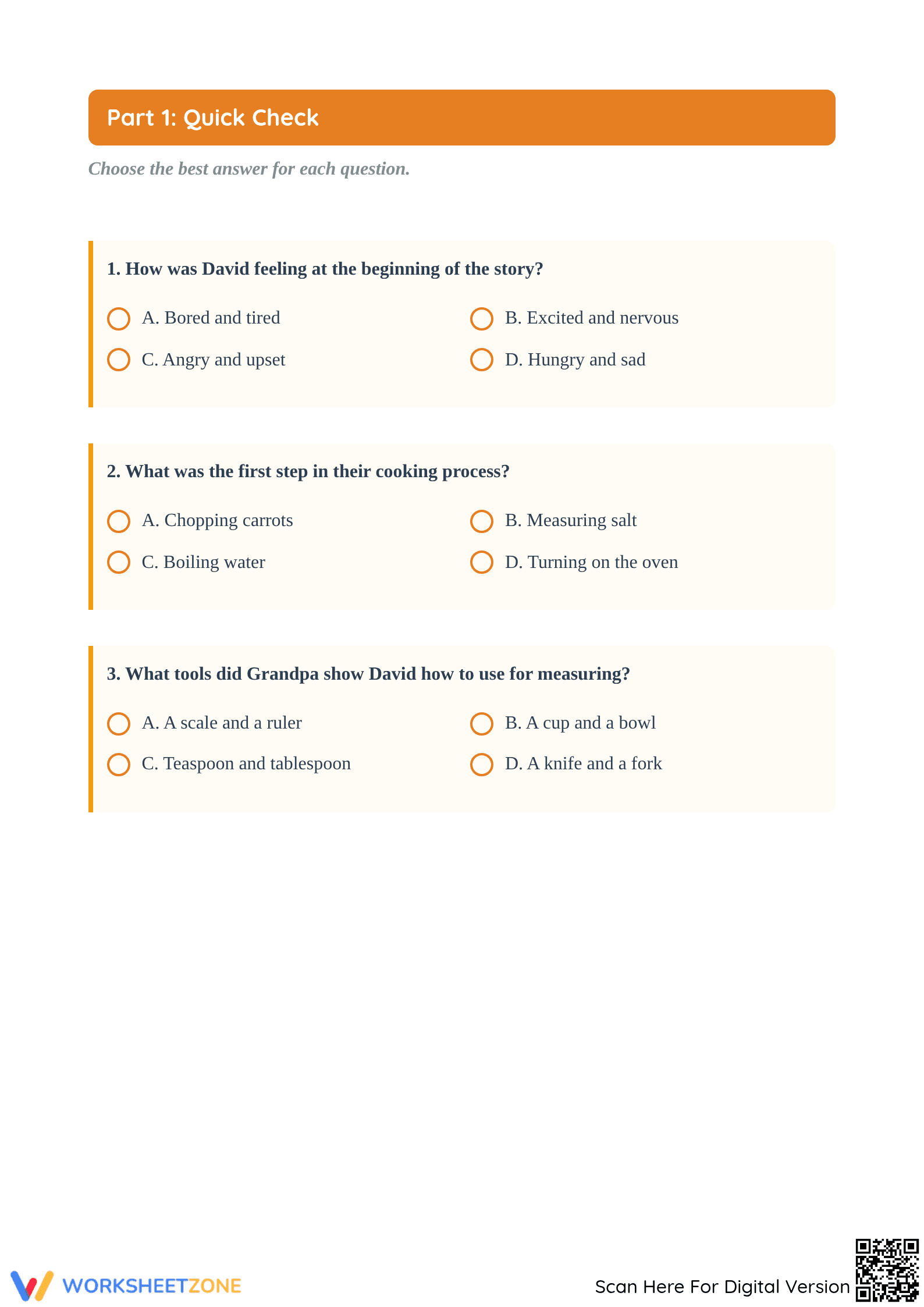 Grade 3 Reading Comprehension: Cooking | Essential Worksheet - Page 2