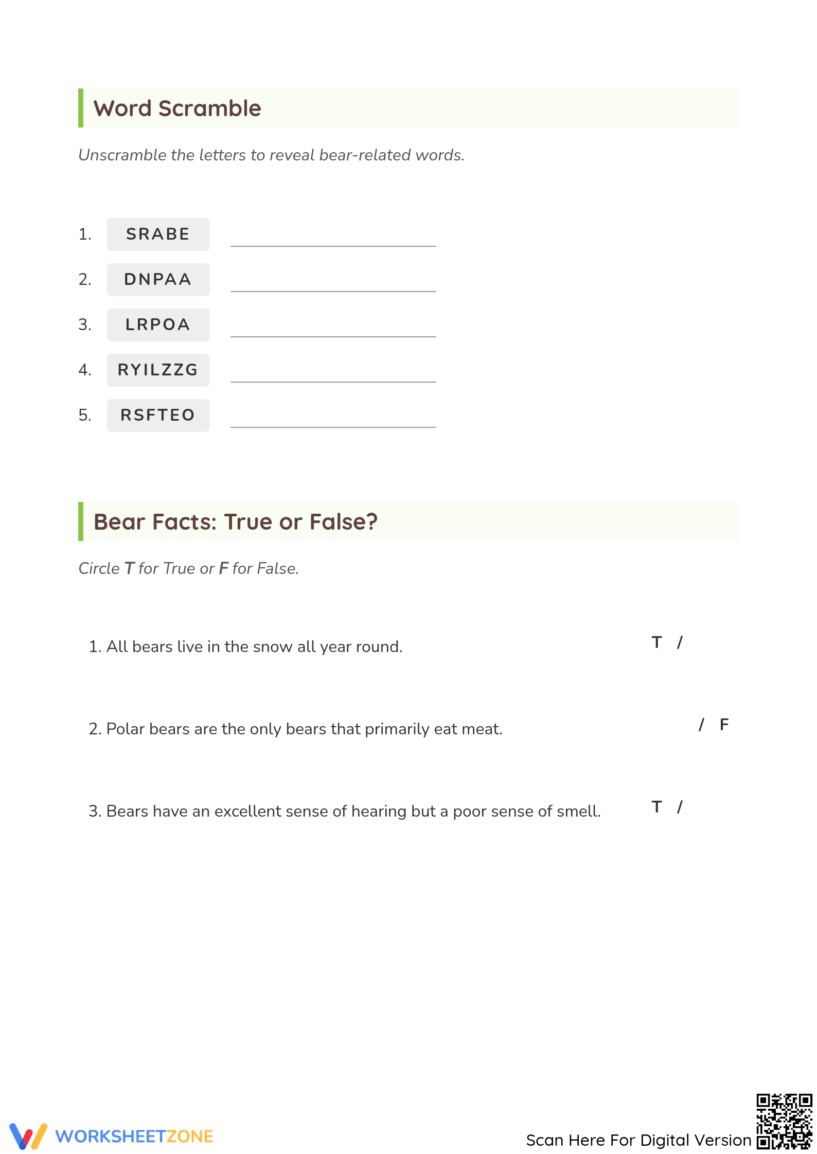 Bears Reading Comprehension | Grade 3 Printable Worksheet - Page 4