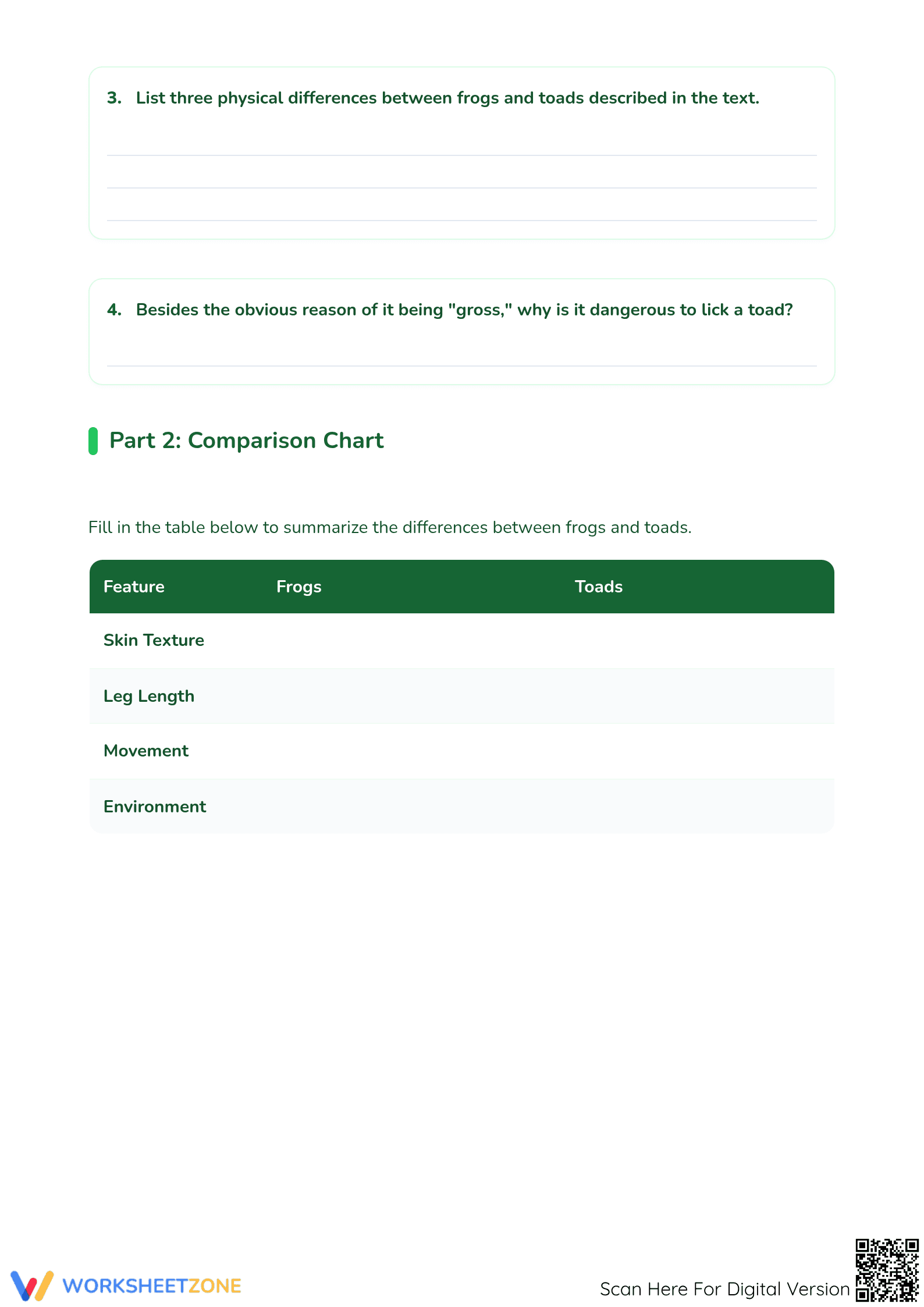 Frog or Toad? Essential Compare and Contrast Worksheet - Page 3