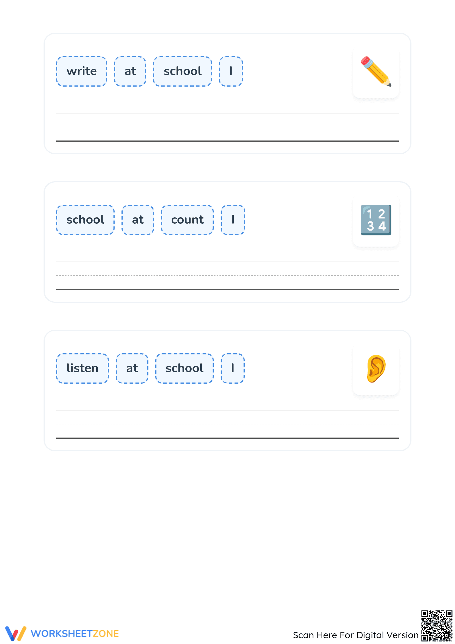 Kindergarten Scrambled Sentences | Essential ELA Worksheet - Page 2