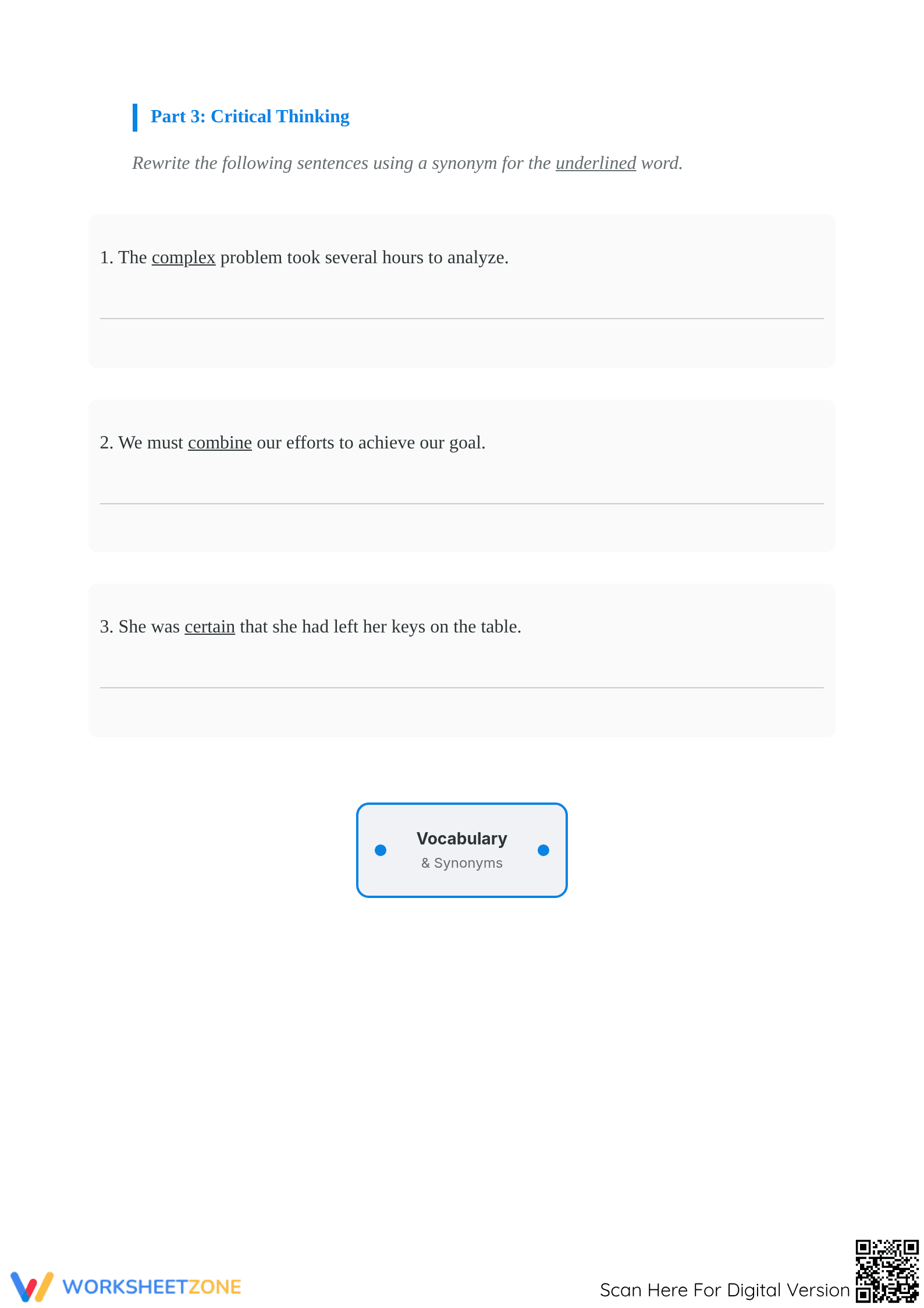 Advanced Synonyms Worksheet | Grade 6-8 Essential - Page 3