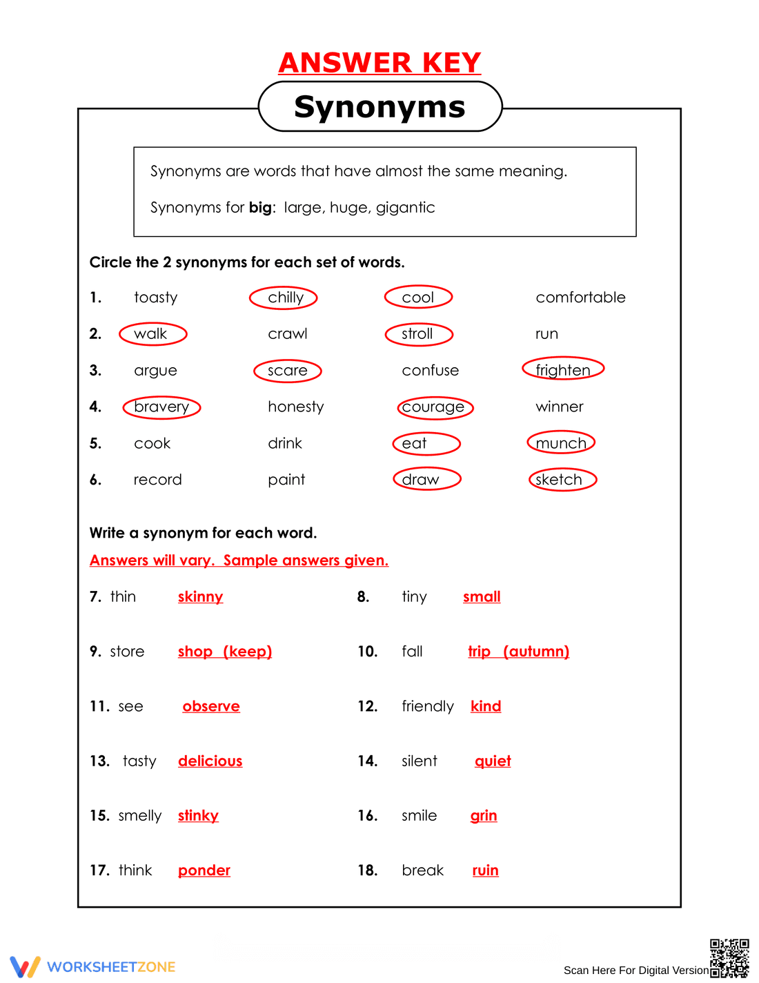 Grade 5 Synonyms — Printable No-Prep Worksheet - Page 2