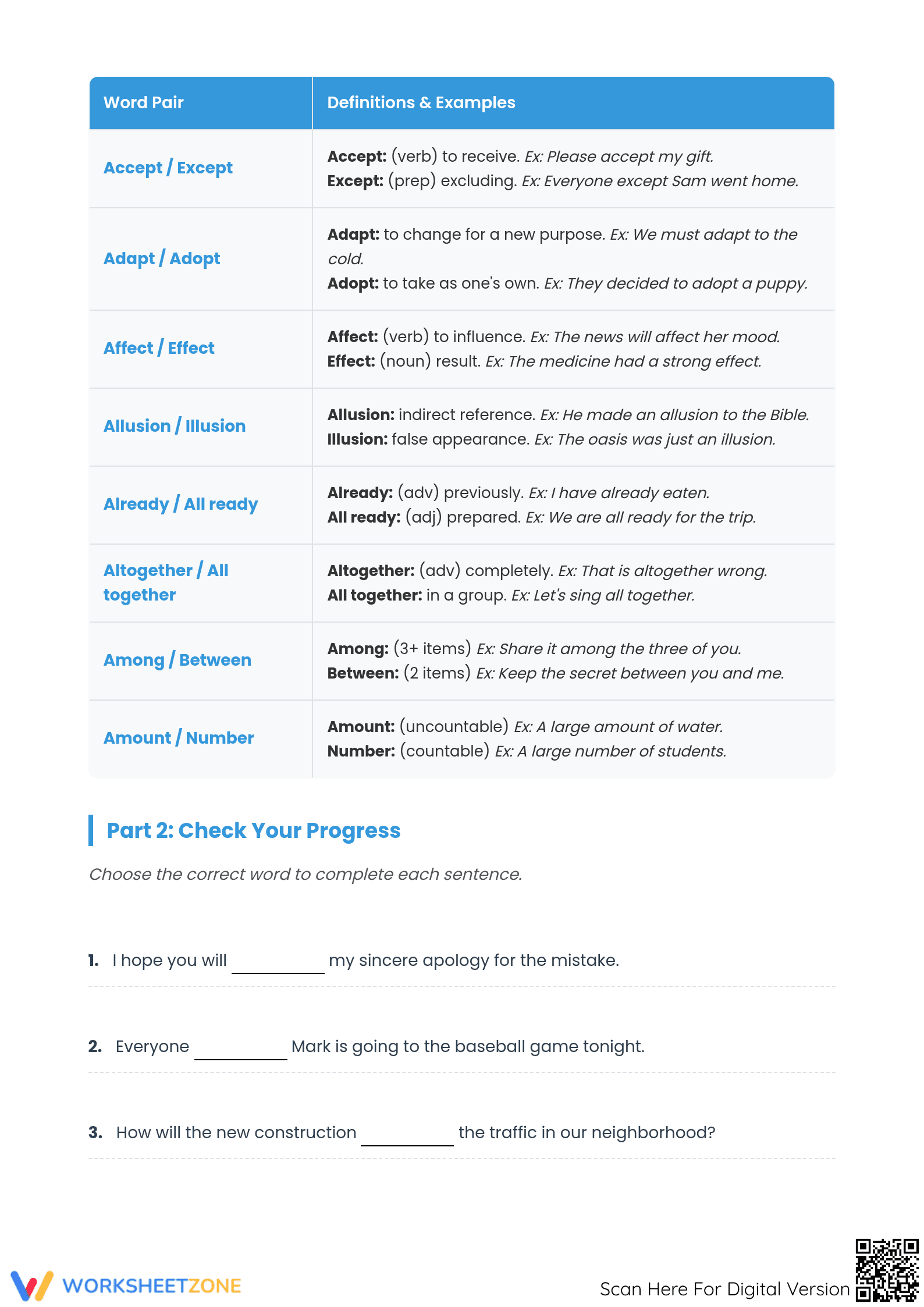 Essential Commonly Confused Words Worksheet | Grades 6-9 - Page 2