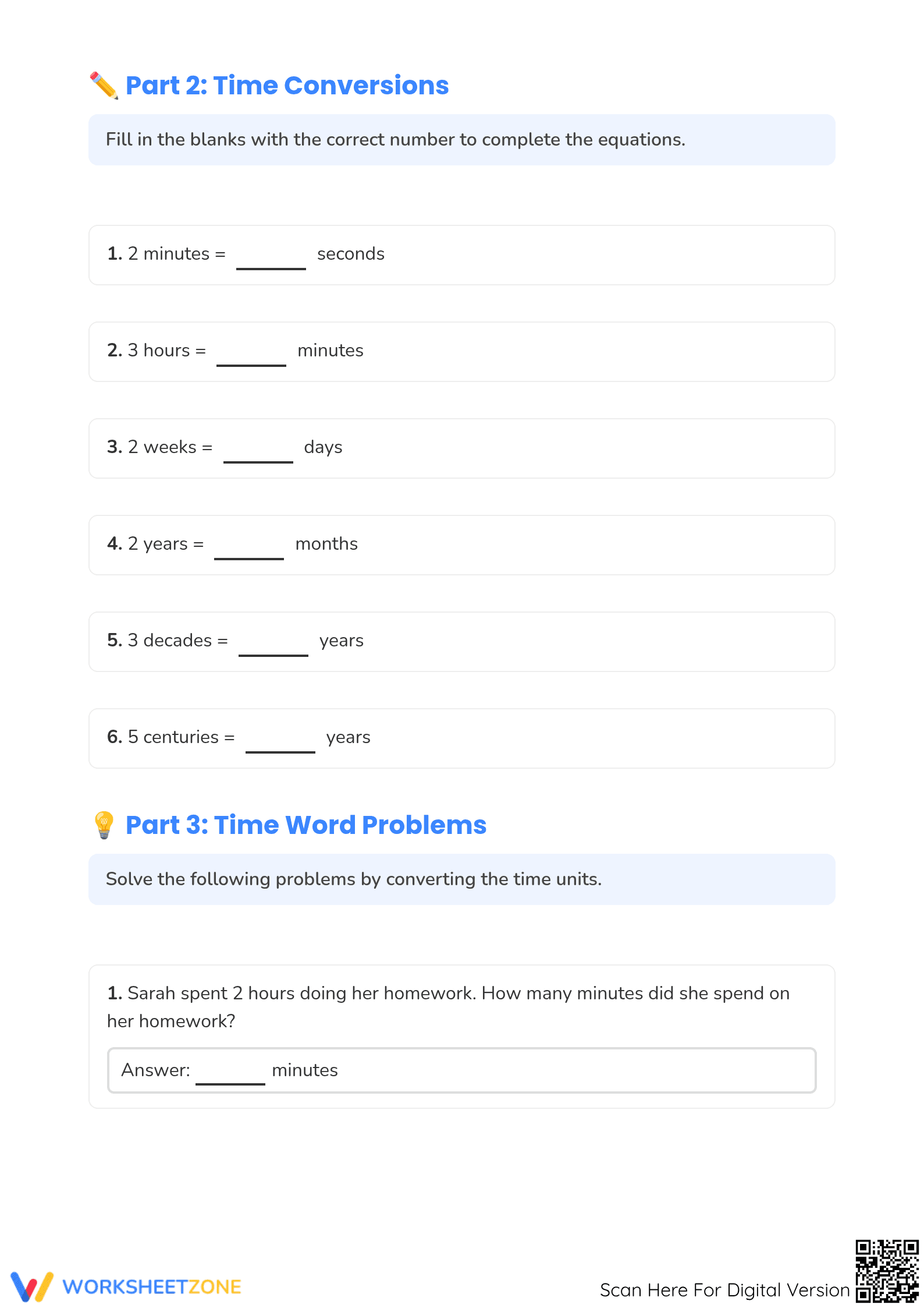 Grade 3 Time Units — Printable No-Prep Worksheet - Page 2