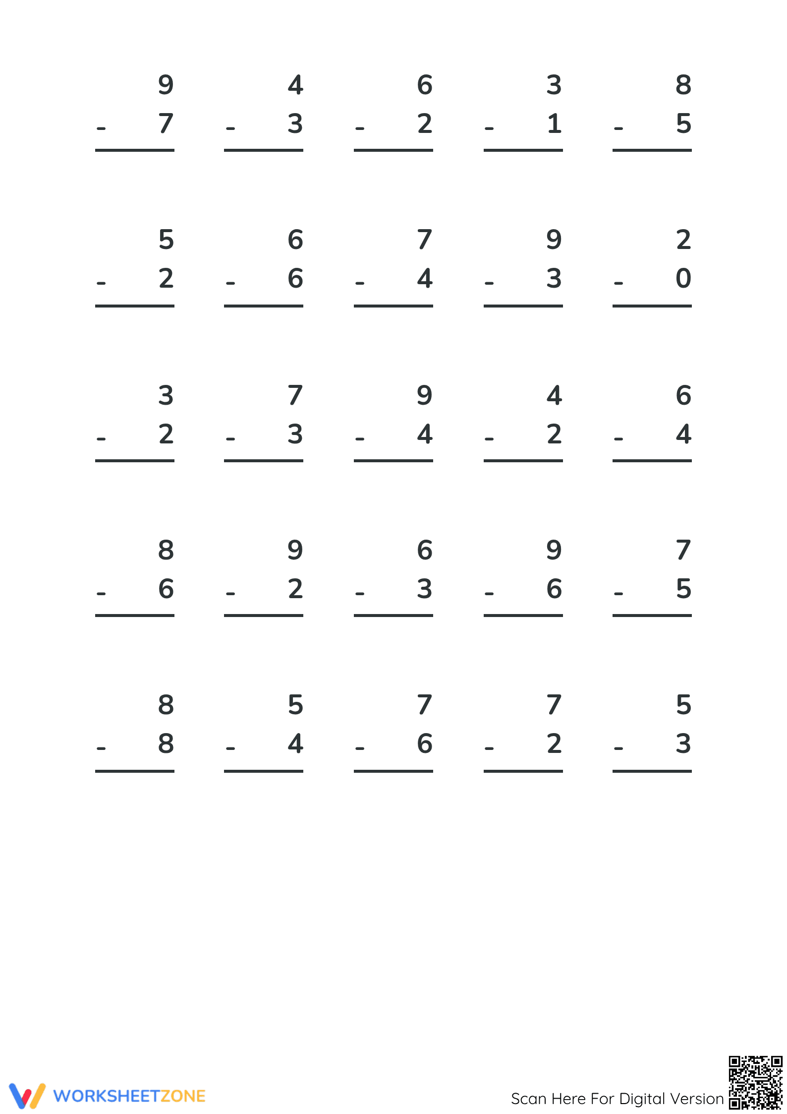 Printable Math Drills: Subtraction Worksheet | Grade 1 - Page 2