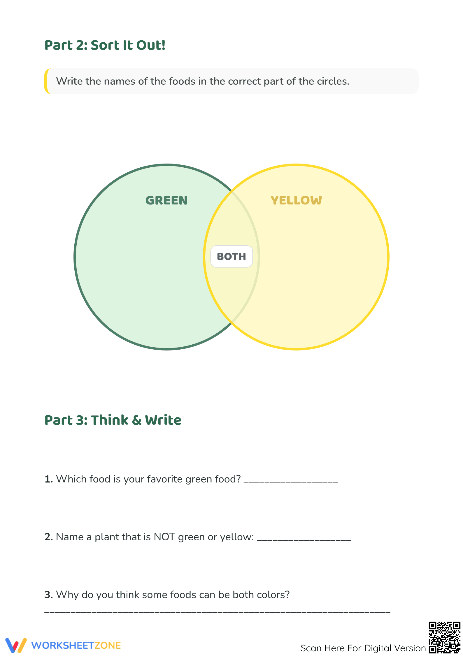 Green and Yellow Food Sorting Worksheet | Grade K Printable - Page 2