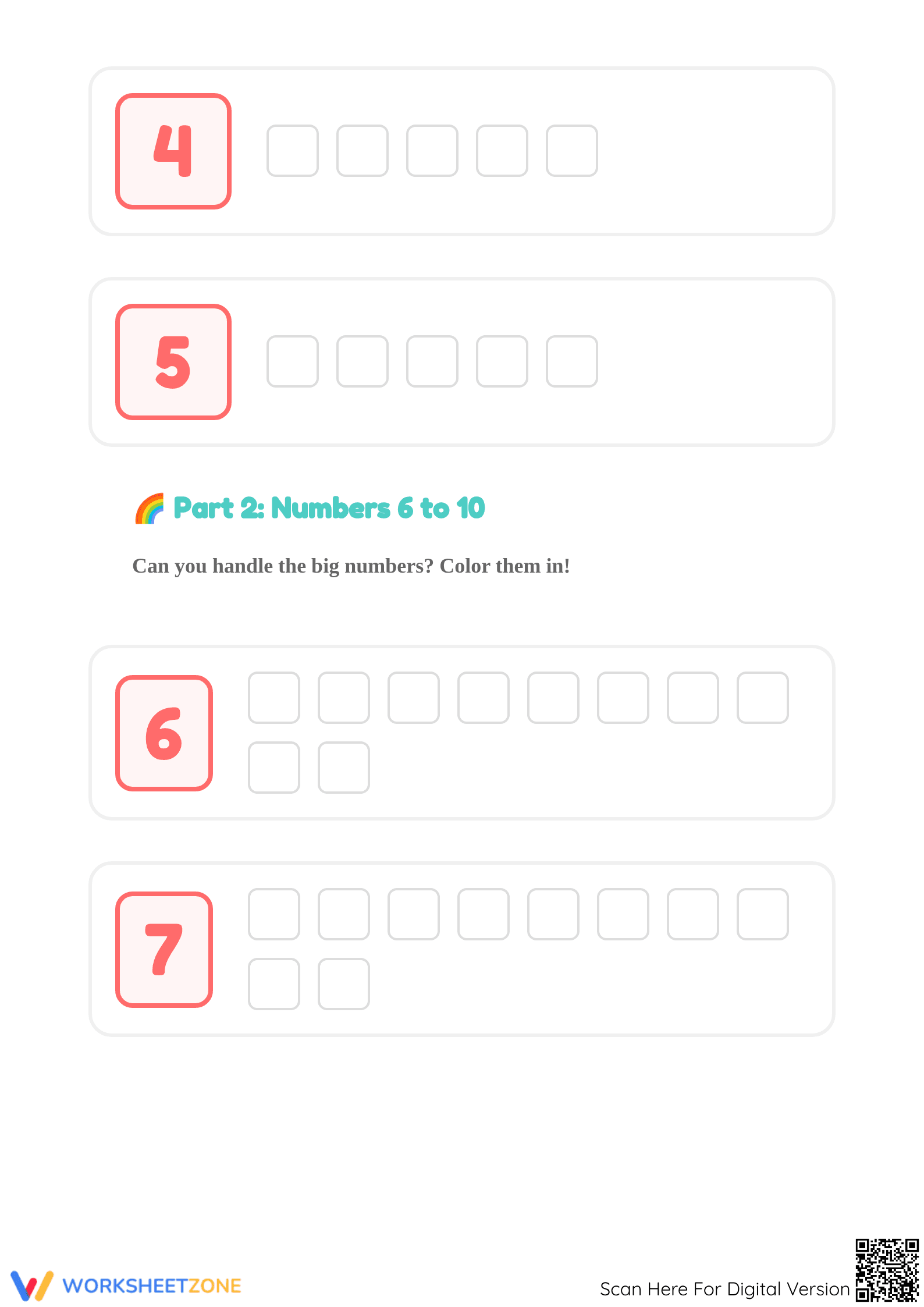 Printable Count and Color to 10 Worksheet | Grade K Math - Page 2