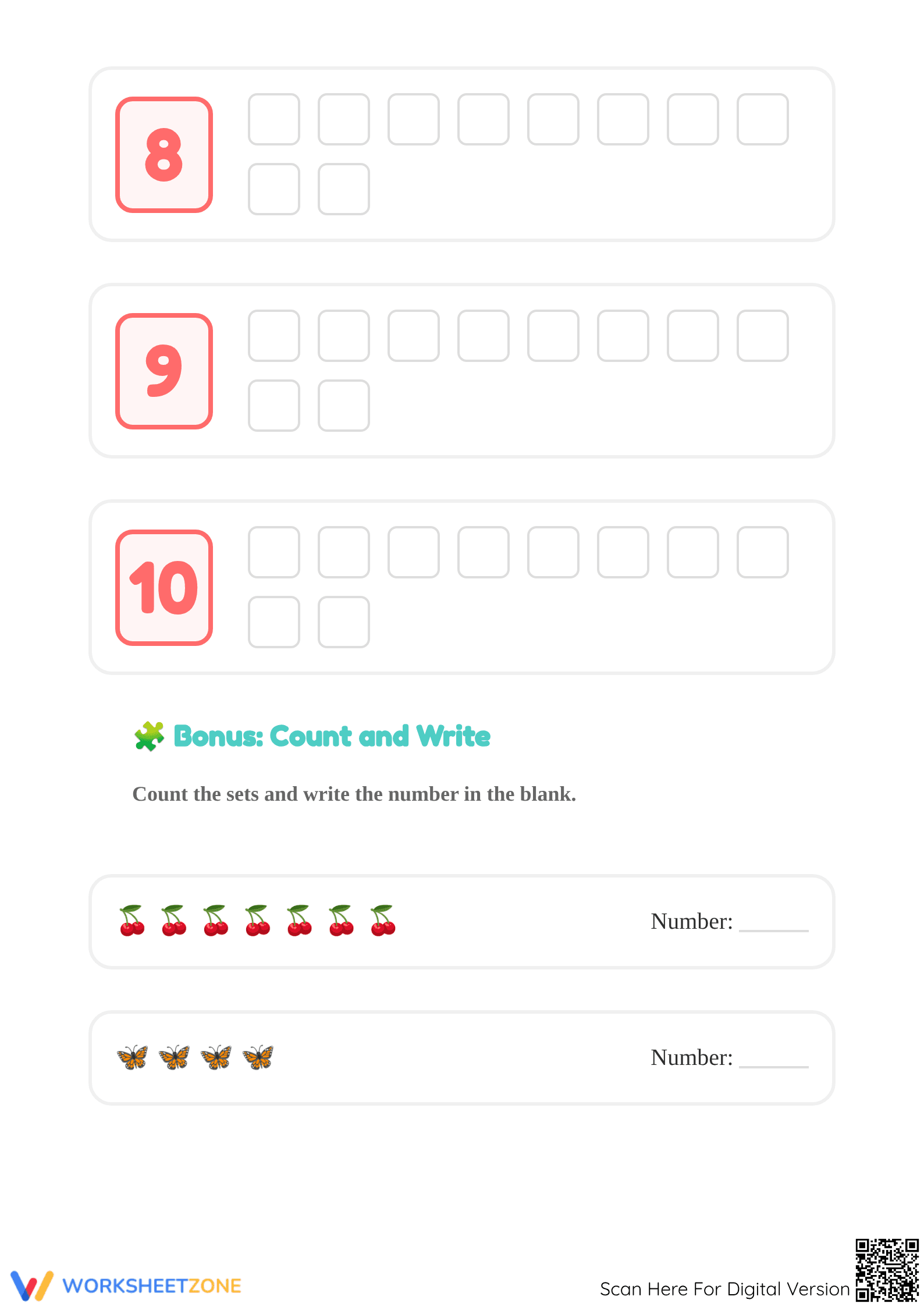 Printable Count and Color to 10 Worksheet | Grade K Math - Page 3