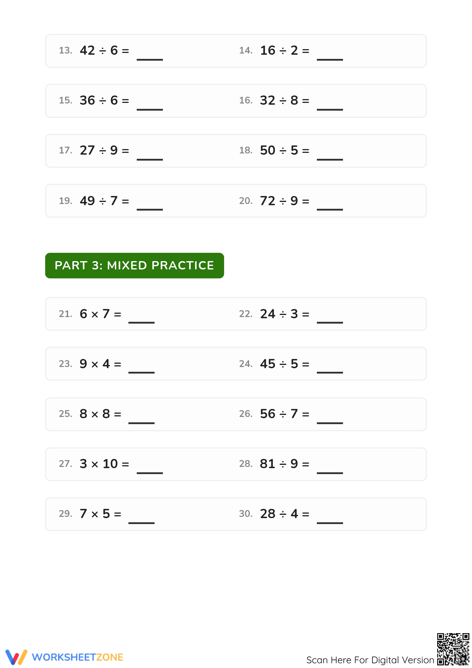 Printable Mental Arithmetic Worksheet | Grade 3 Maths Facts - Page 2