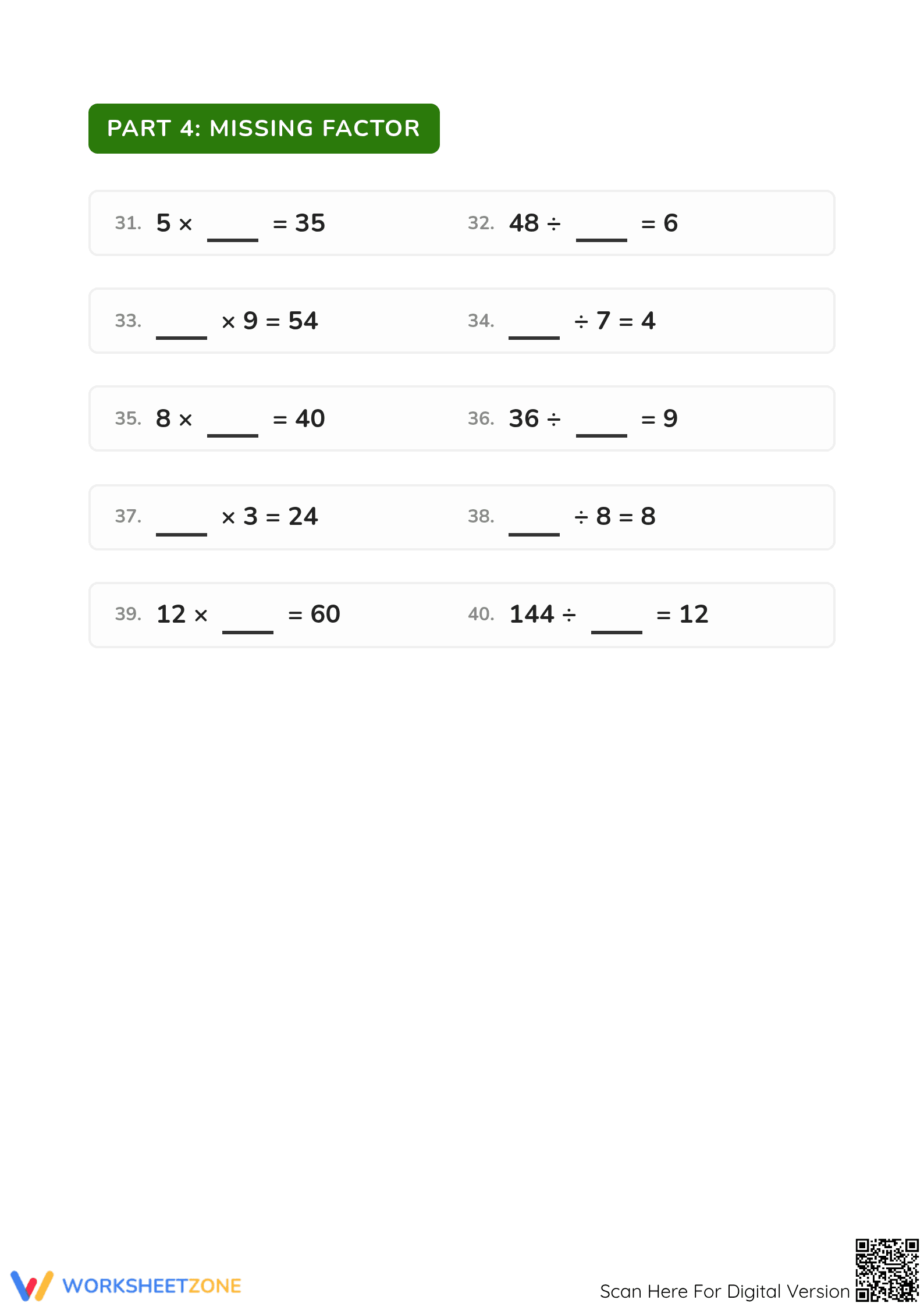 Printable Mental Arithmetic Worksheet | Grade 3 Maths Facts - Page 3