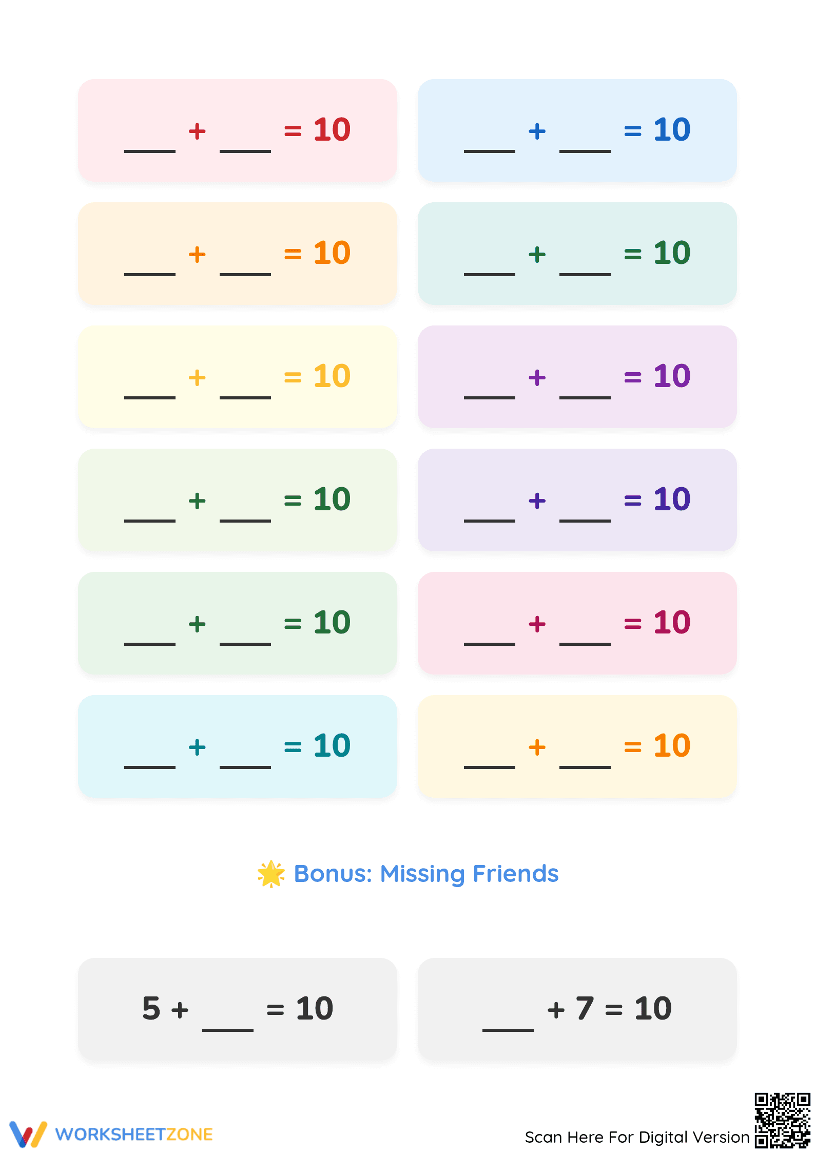 Friends of 10 Math Worksheet | Essential Grade 1 Practice - Page 2